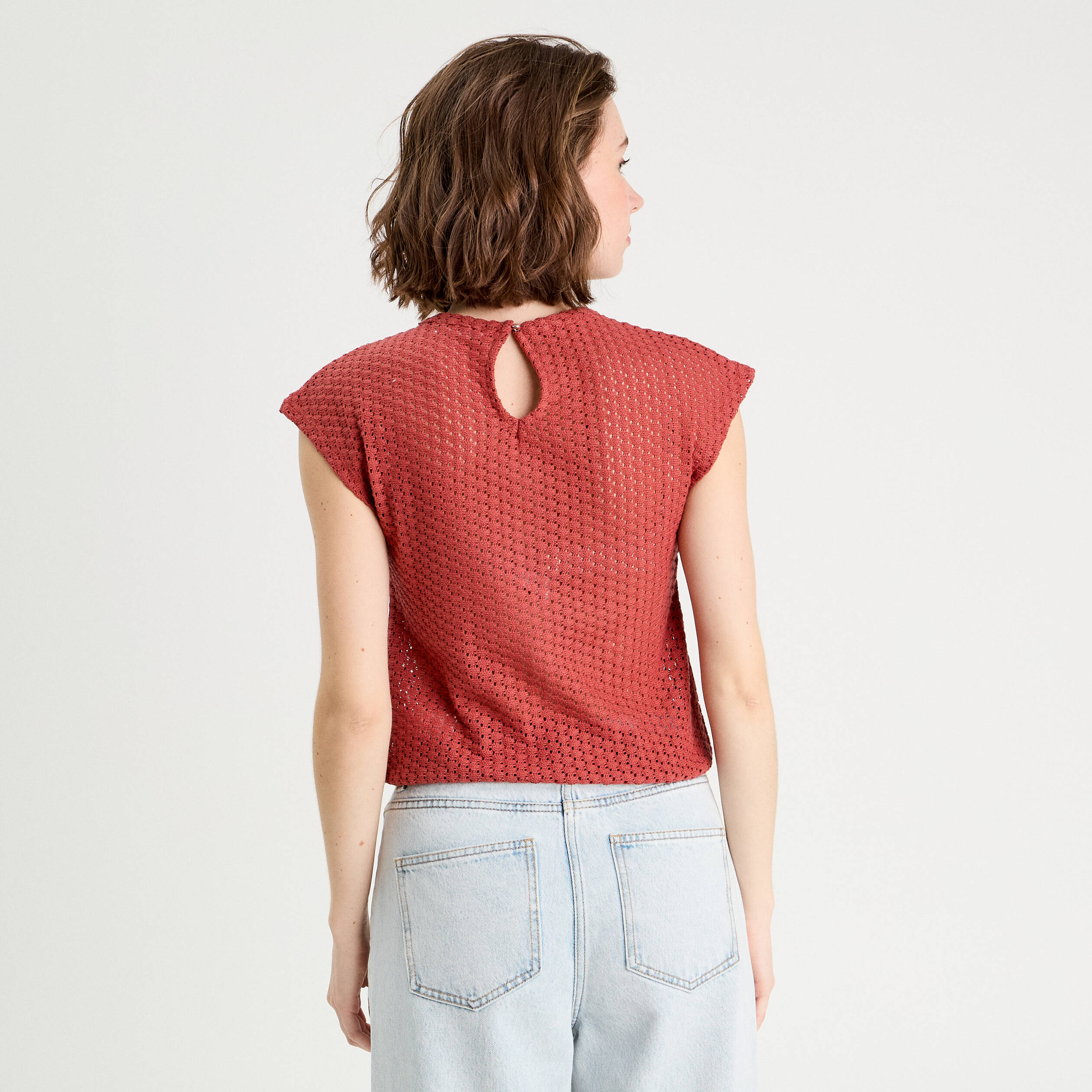 D&eacute;bardeur ajour&eacute; vieux rose femme
