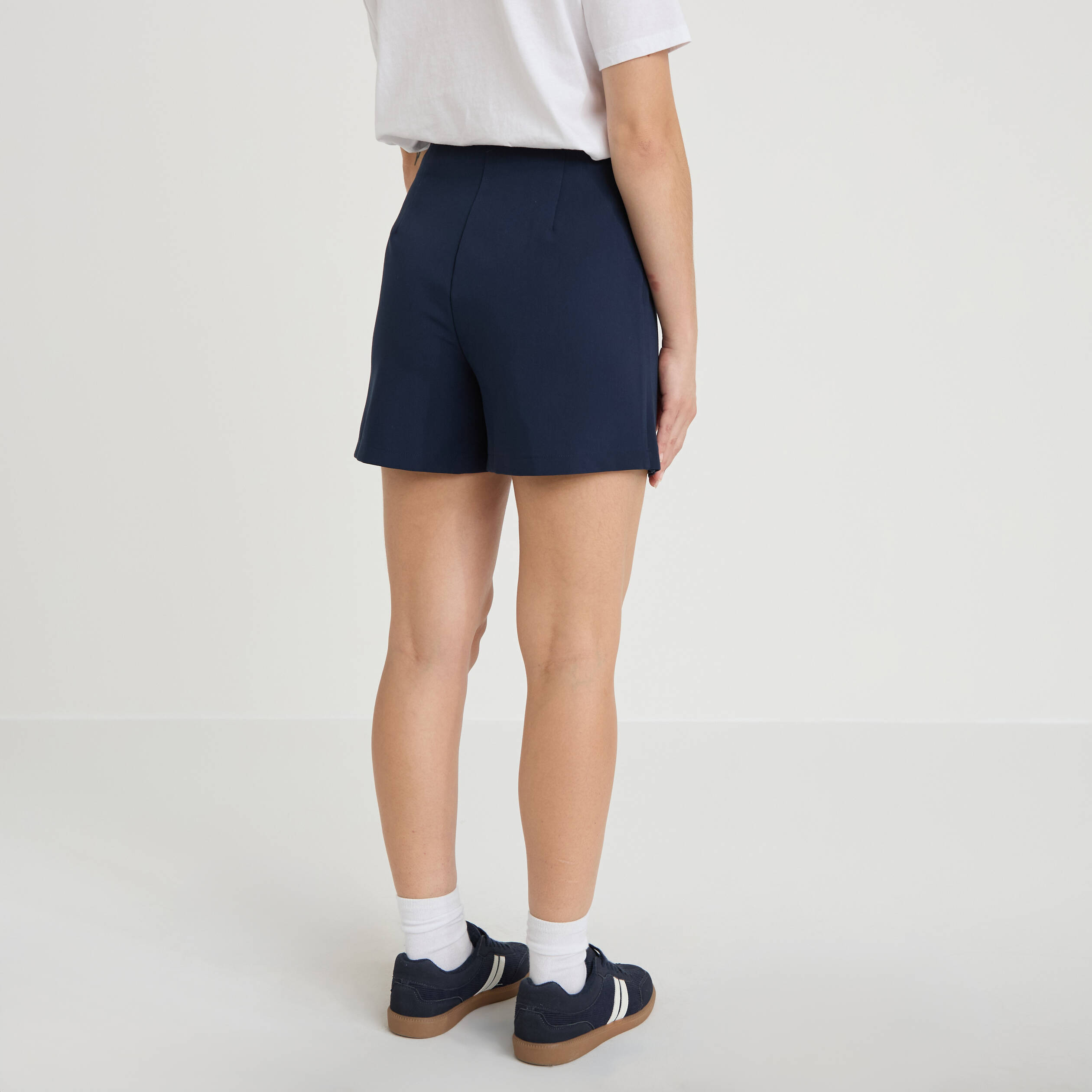 Jupe-short droite fentes bleu marine femme