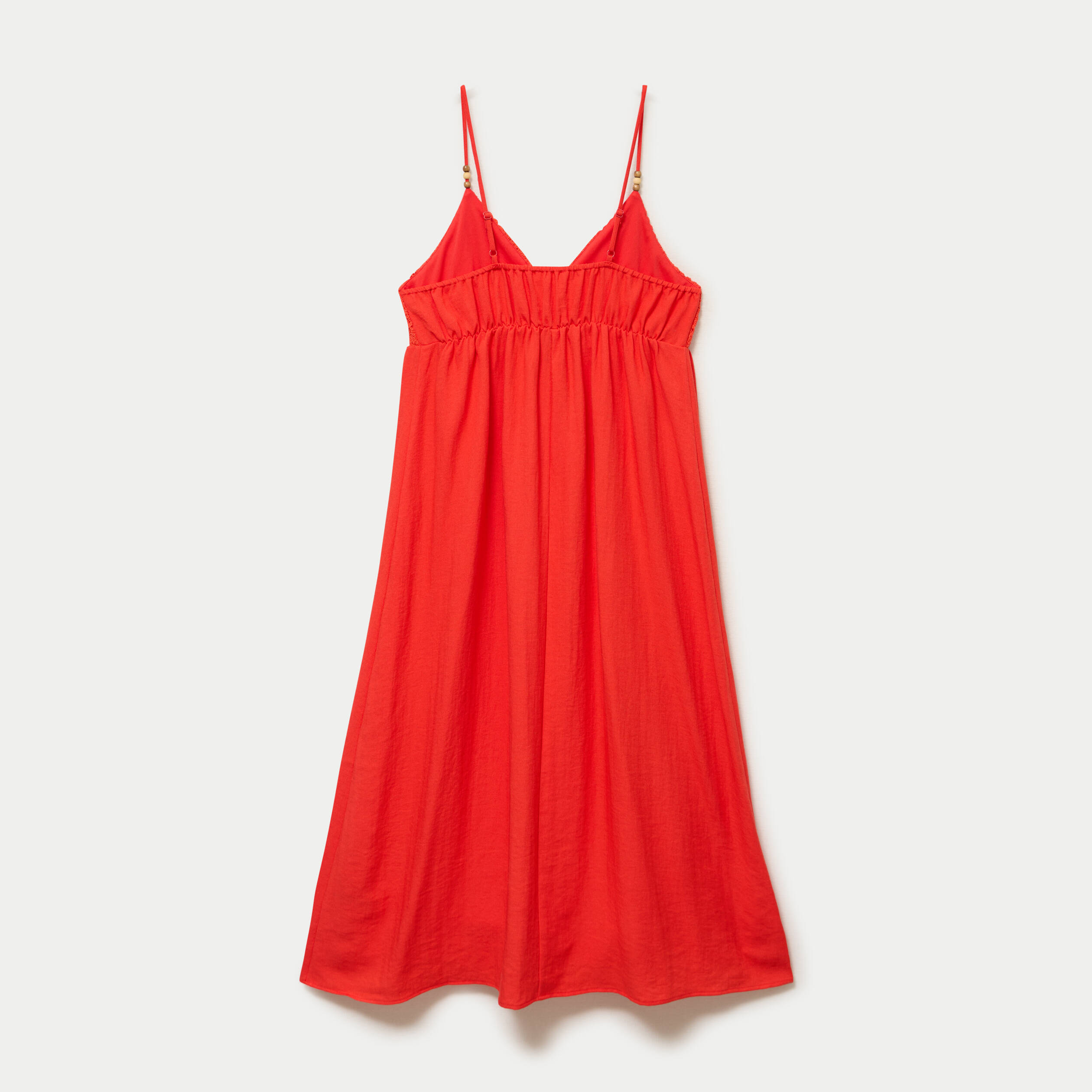 Robe bi-mati&egrave;re col v bretelles fines orange fonc&eacute; femme