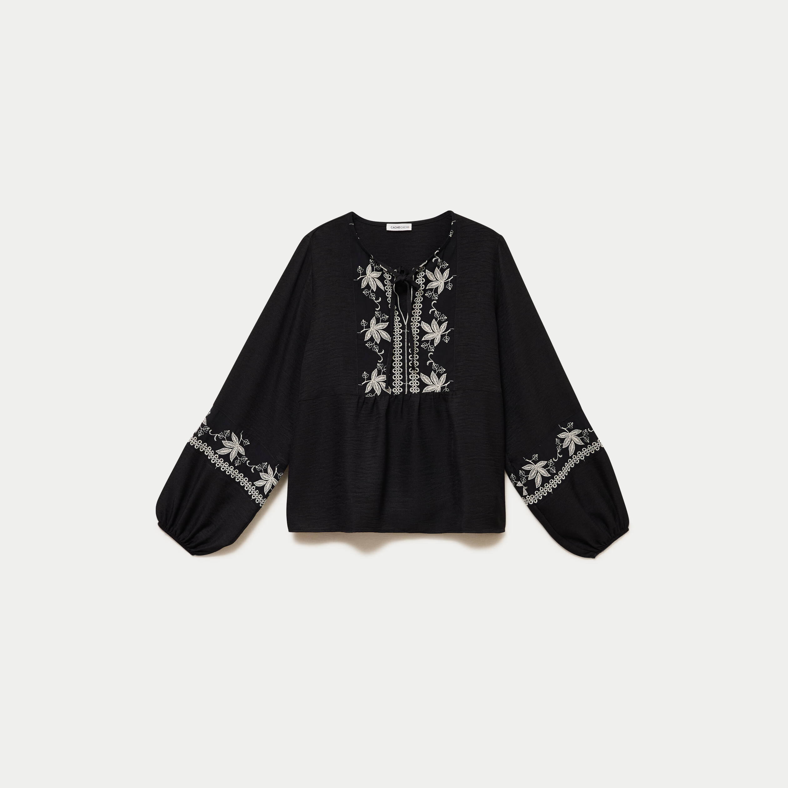 Blouse ample broderie noir femme