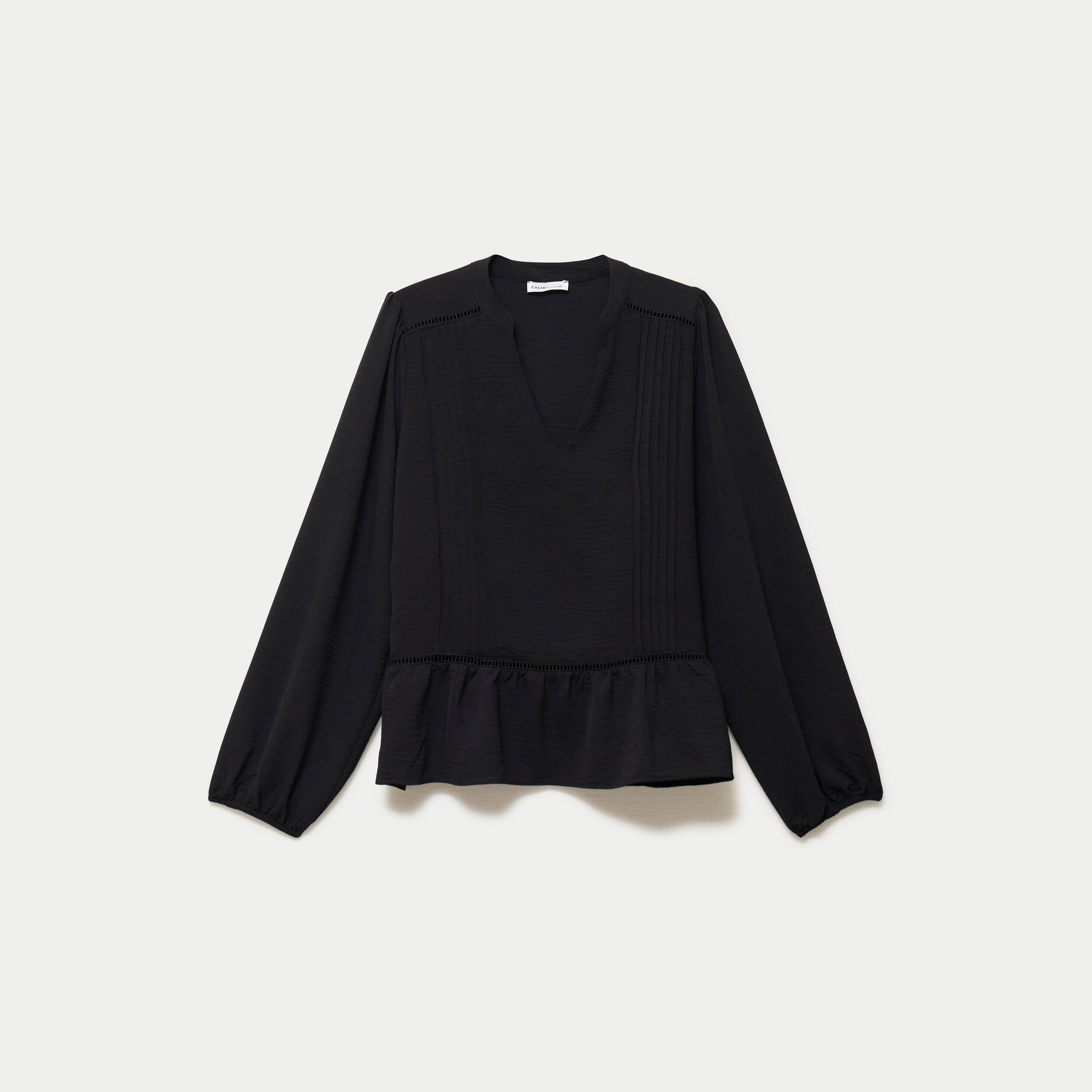 Blouse col v manches longues noir femme