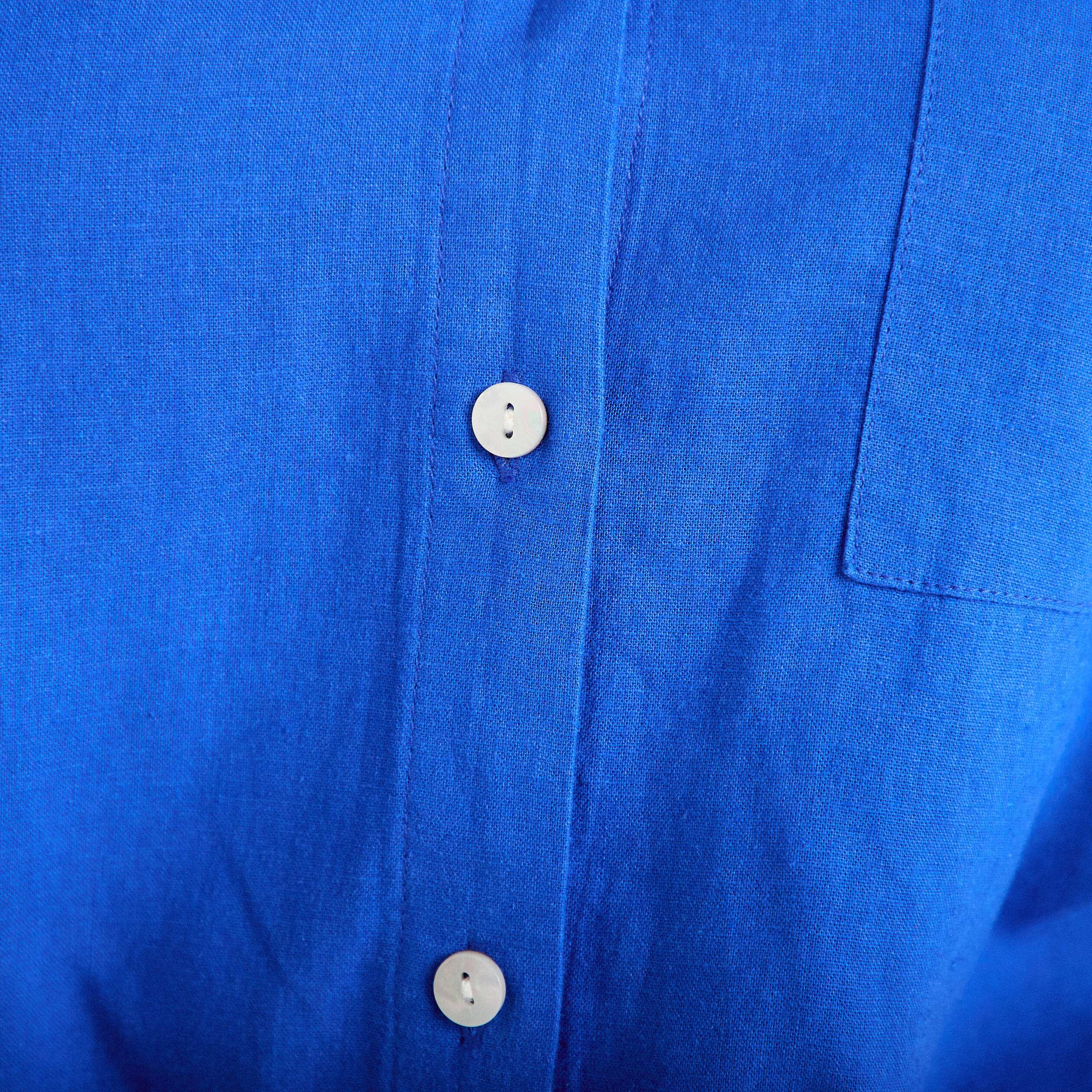 Chemise lin col V manches longues bleu electrique femme