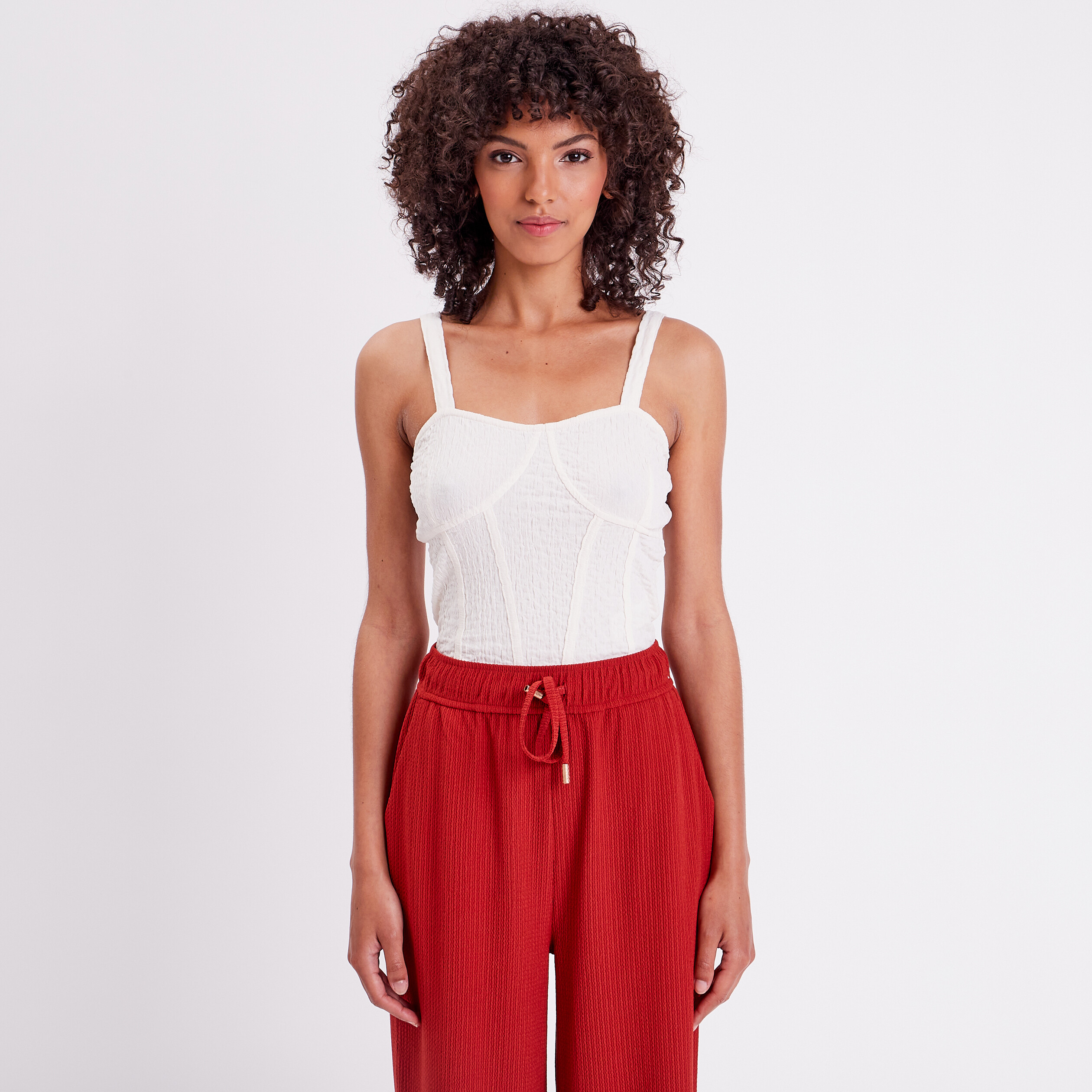 D&eacute;bardeur bustier gauffr&eacute; ecru femme