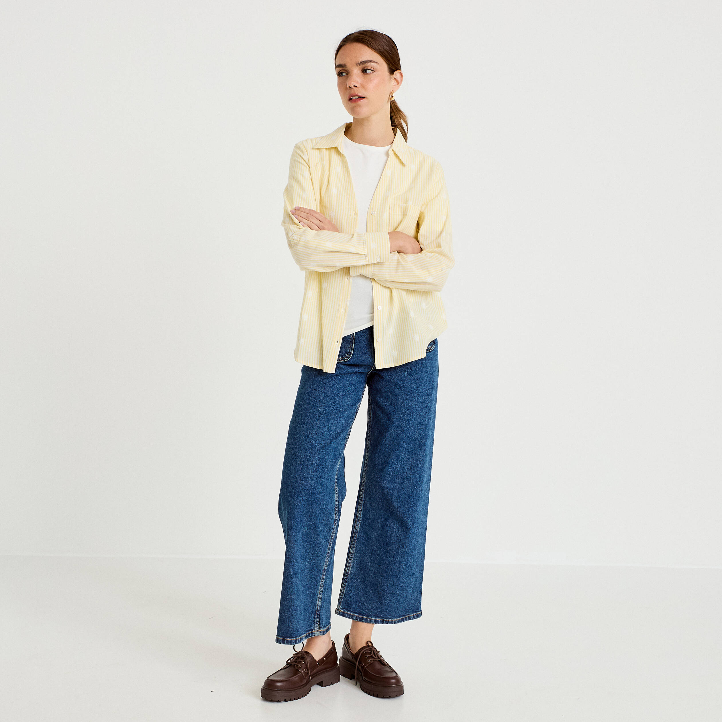 Chemise droite manches longues jaune citron femme