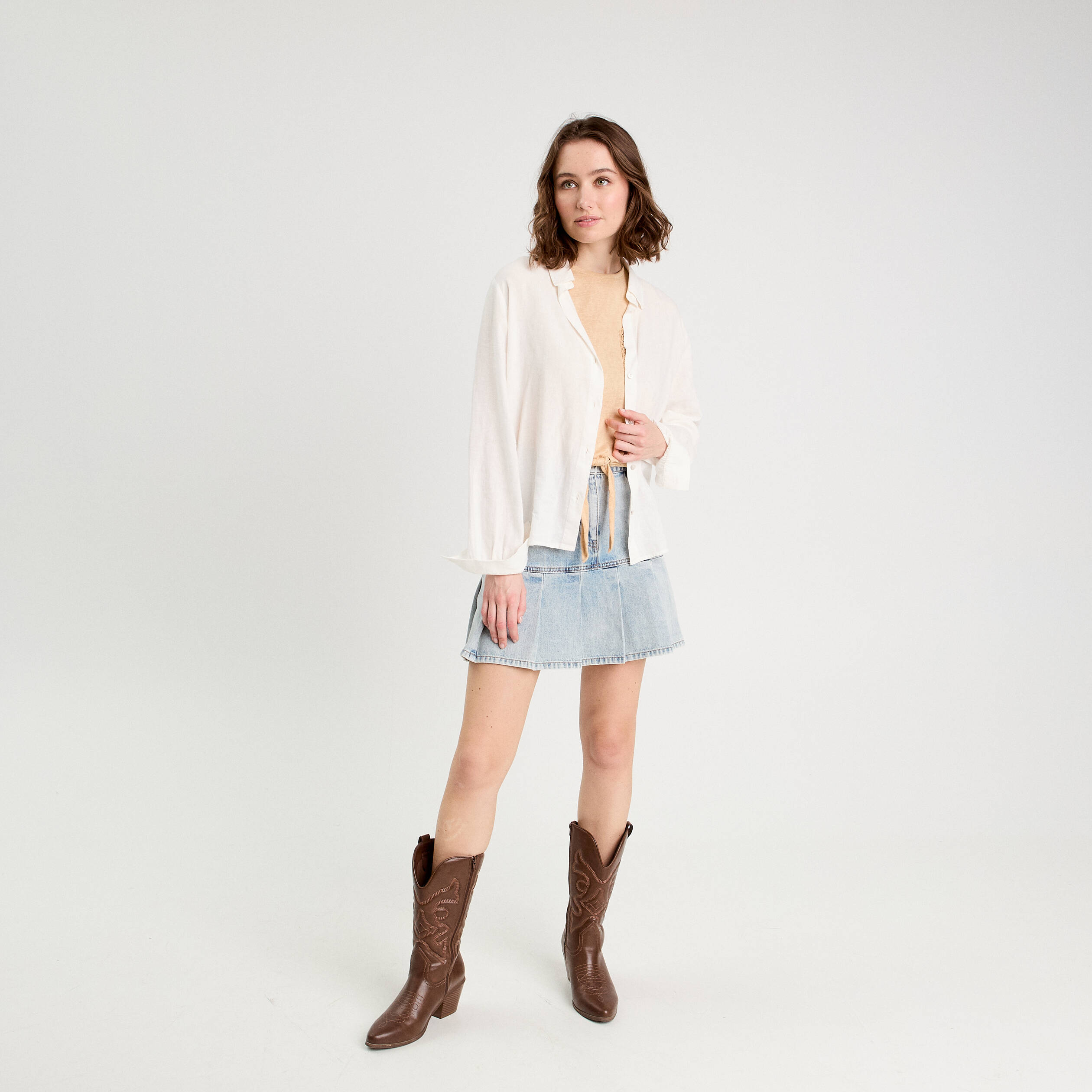 T-shirt d&eacute;tail noeud sable femme