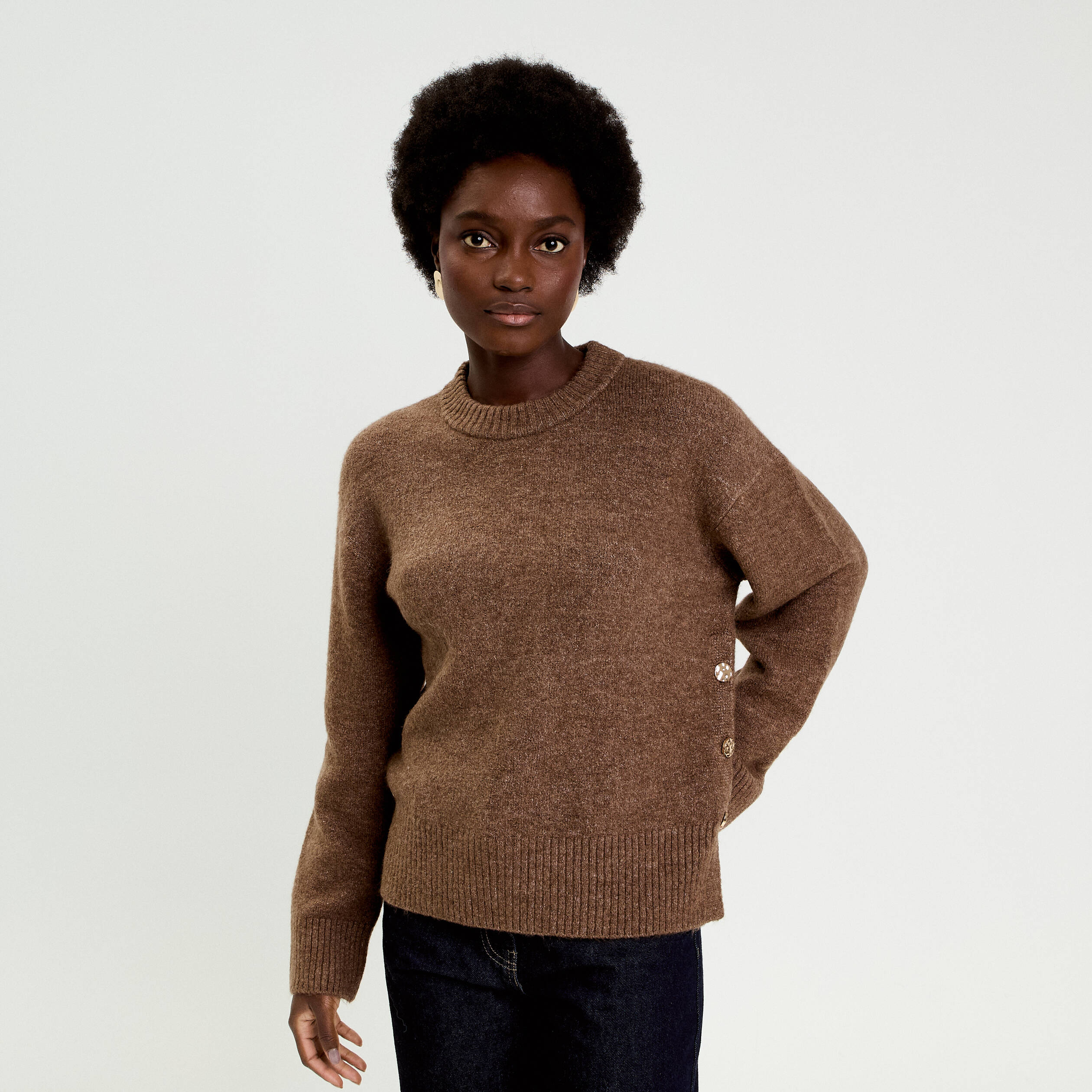 Pull manches longues marron clair femme