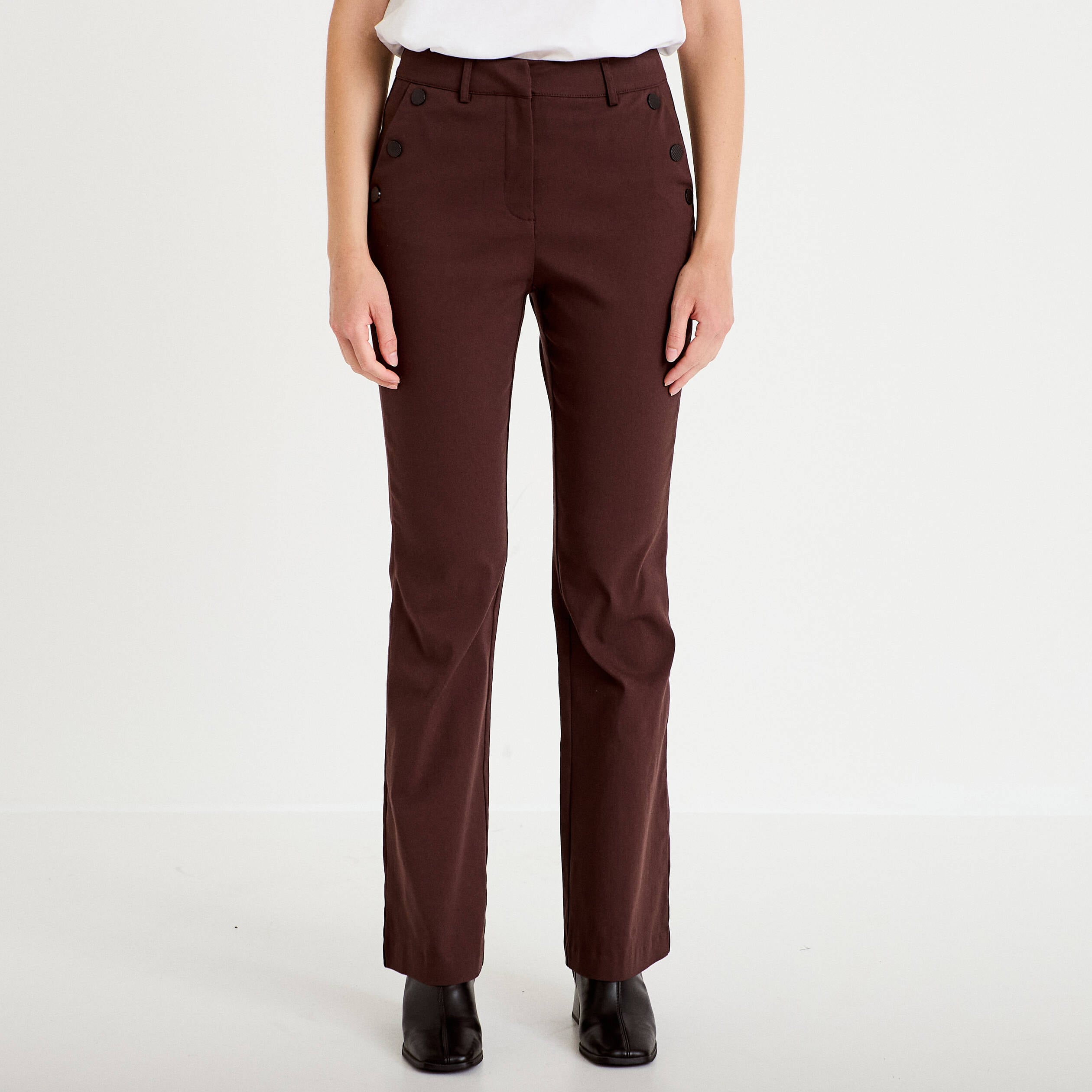 Pantalon bootcut &agrave; pont marron fonc&eacute; femme