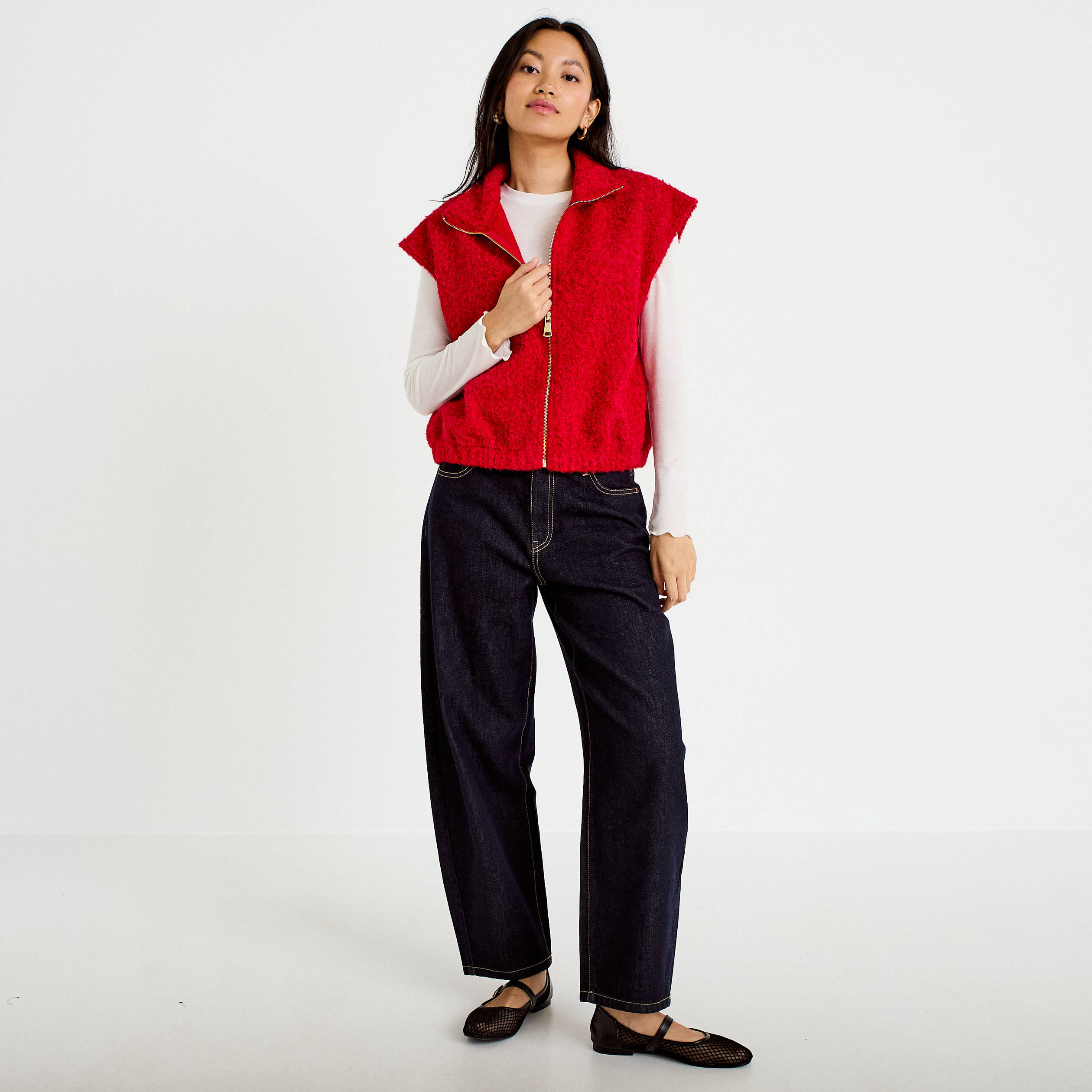 Gilet sans manches col montant rouge femme