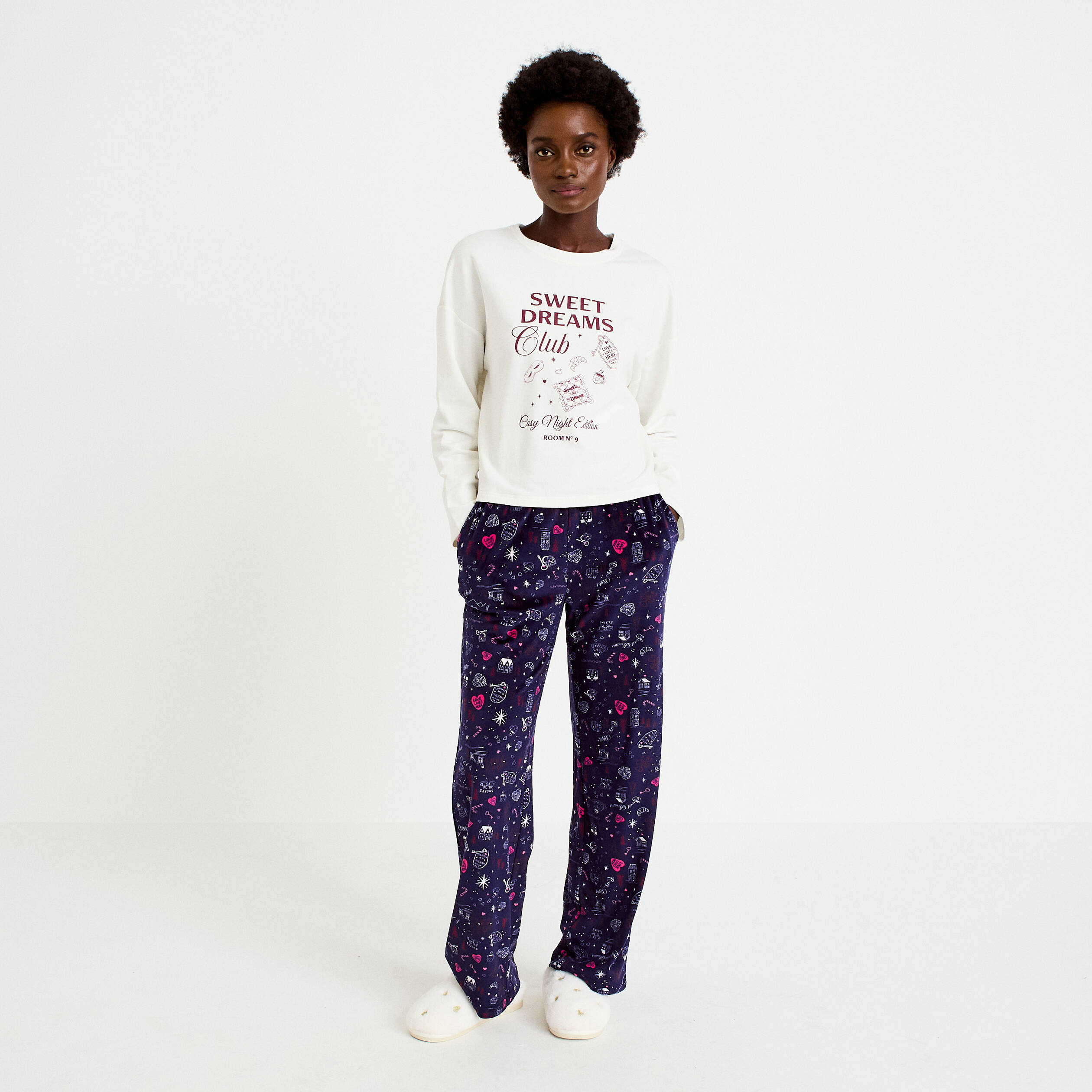 Pyjama manches longues bleu femme