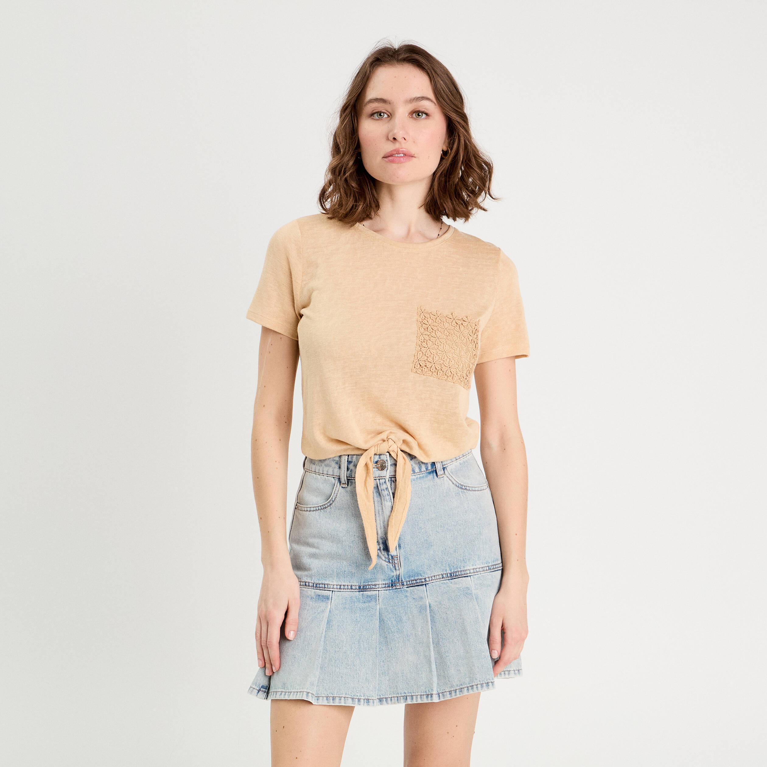 T-shirt d&eacute;tail noeud sable femme