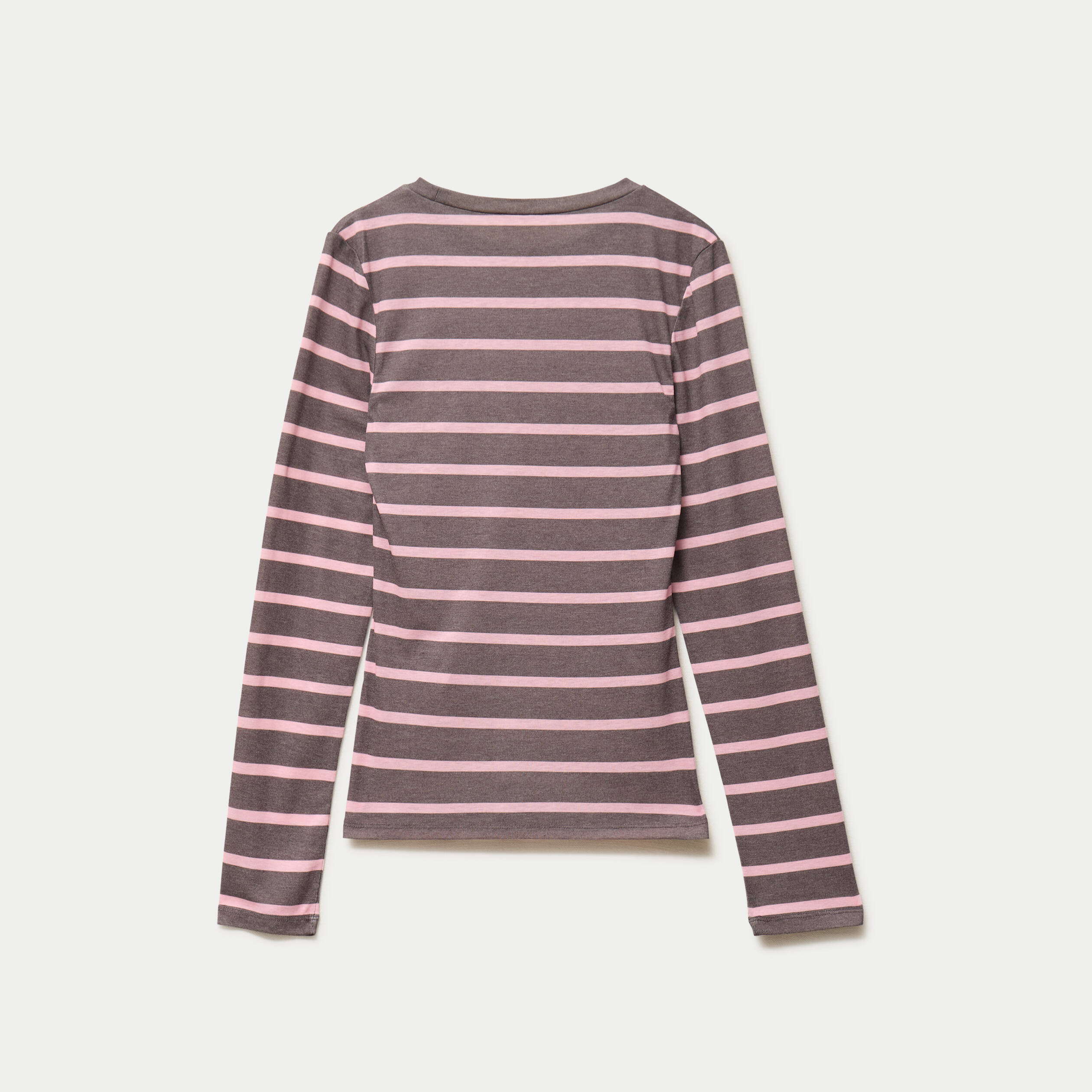 T-shirt ajust&eacute; col rond manches longues marron fonc&eacute; femme