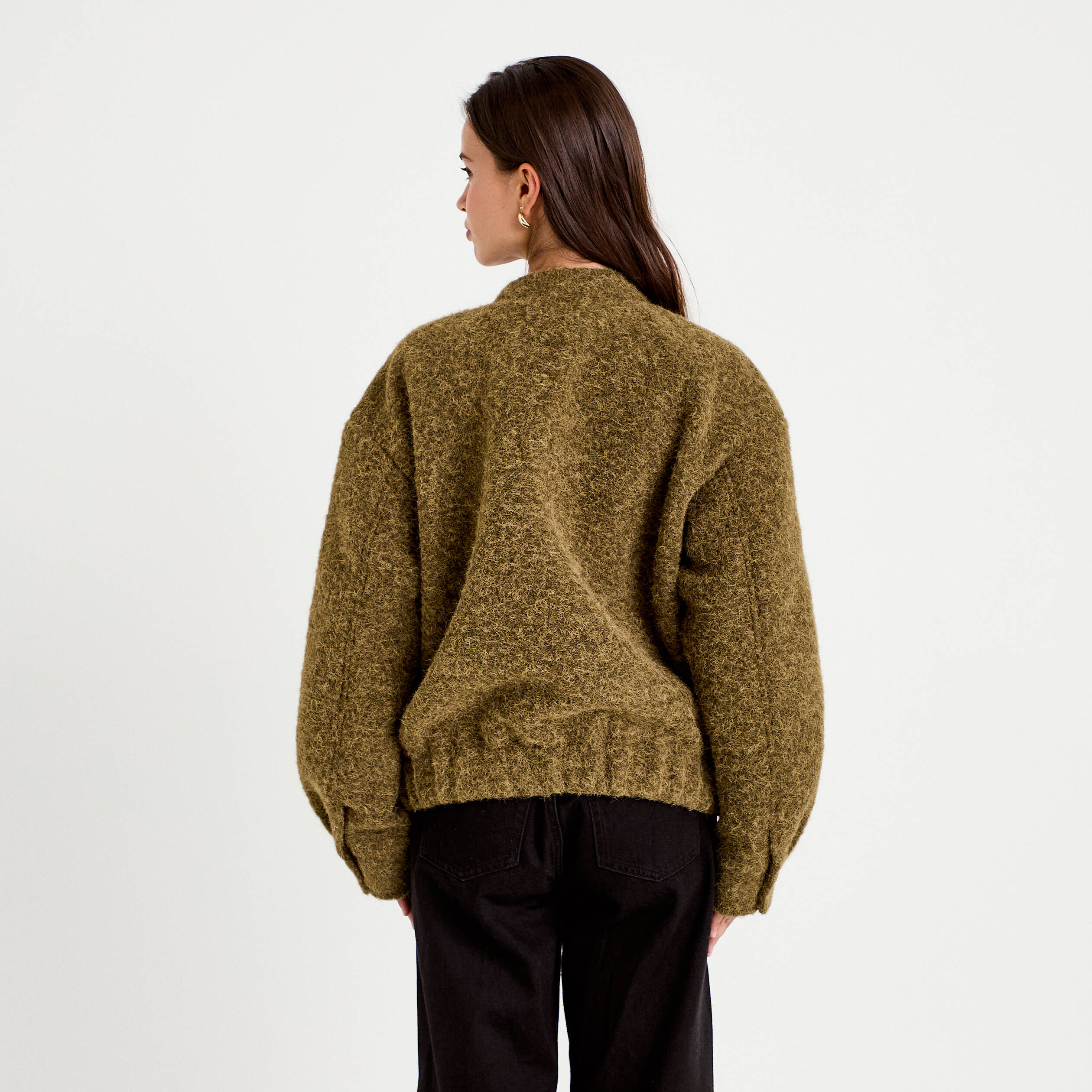 Bomber oversize manches longues vert kaki femme