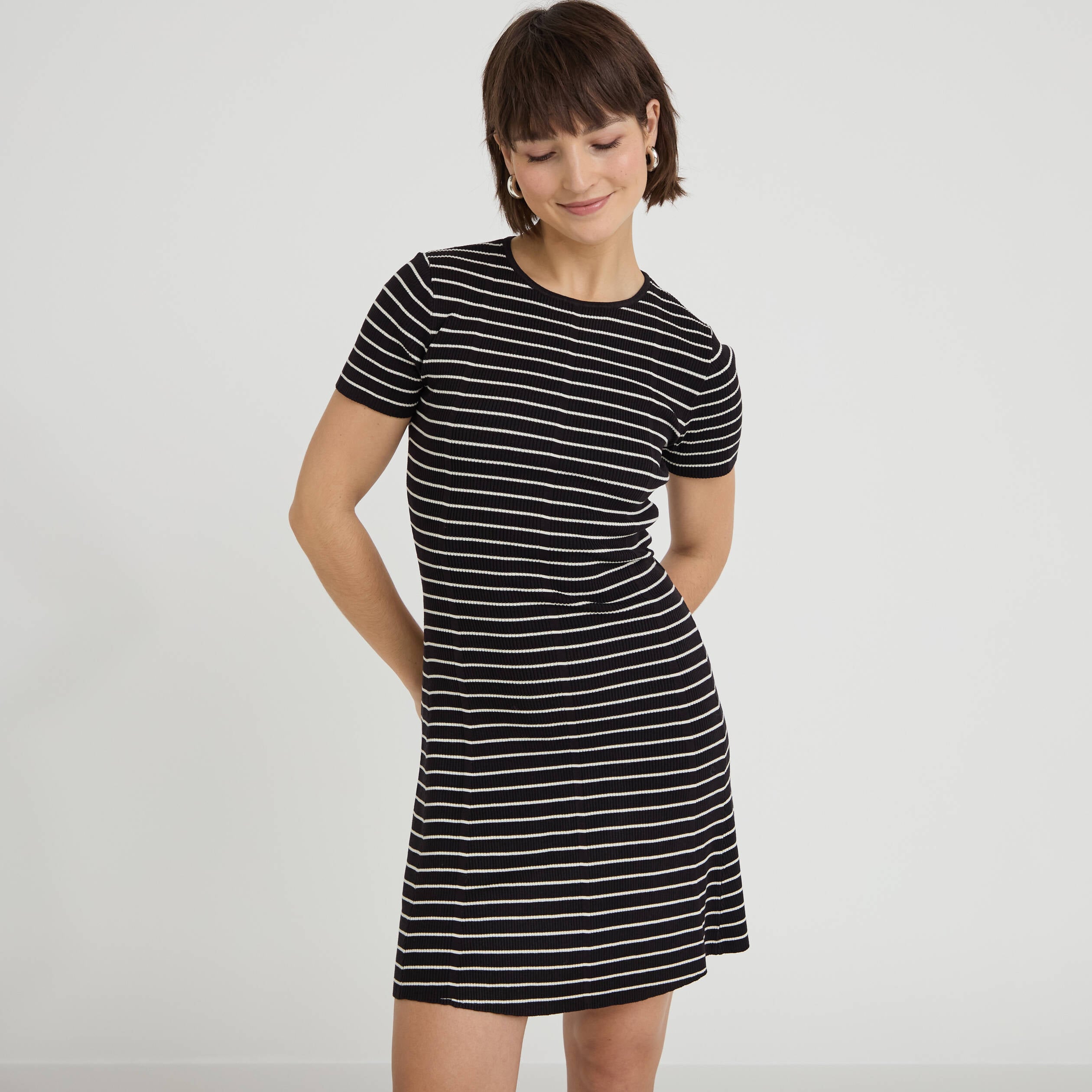 Robe droite manches courtes blanc femme