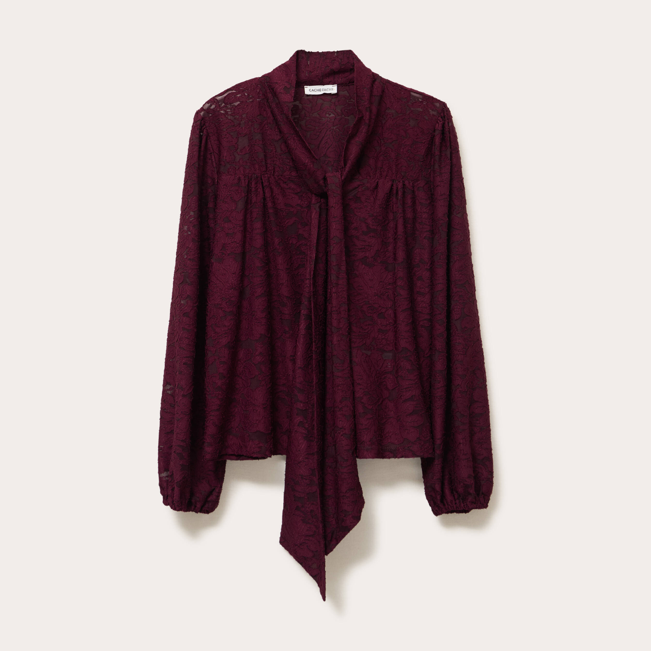 Blouse col lavalli&egrave;re bordeaux femme