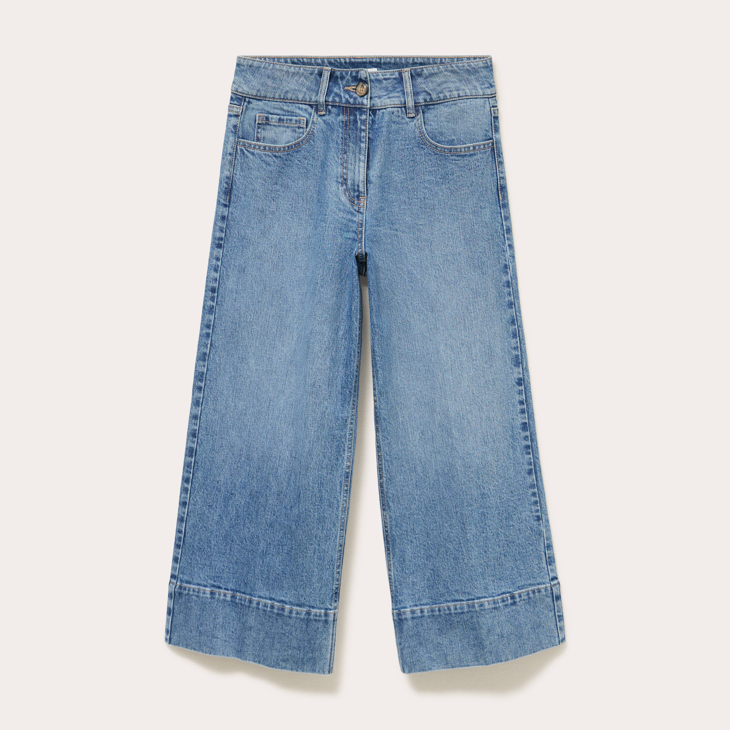 Jean wide leg cropped taille haute denim stone femme
