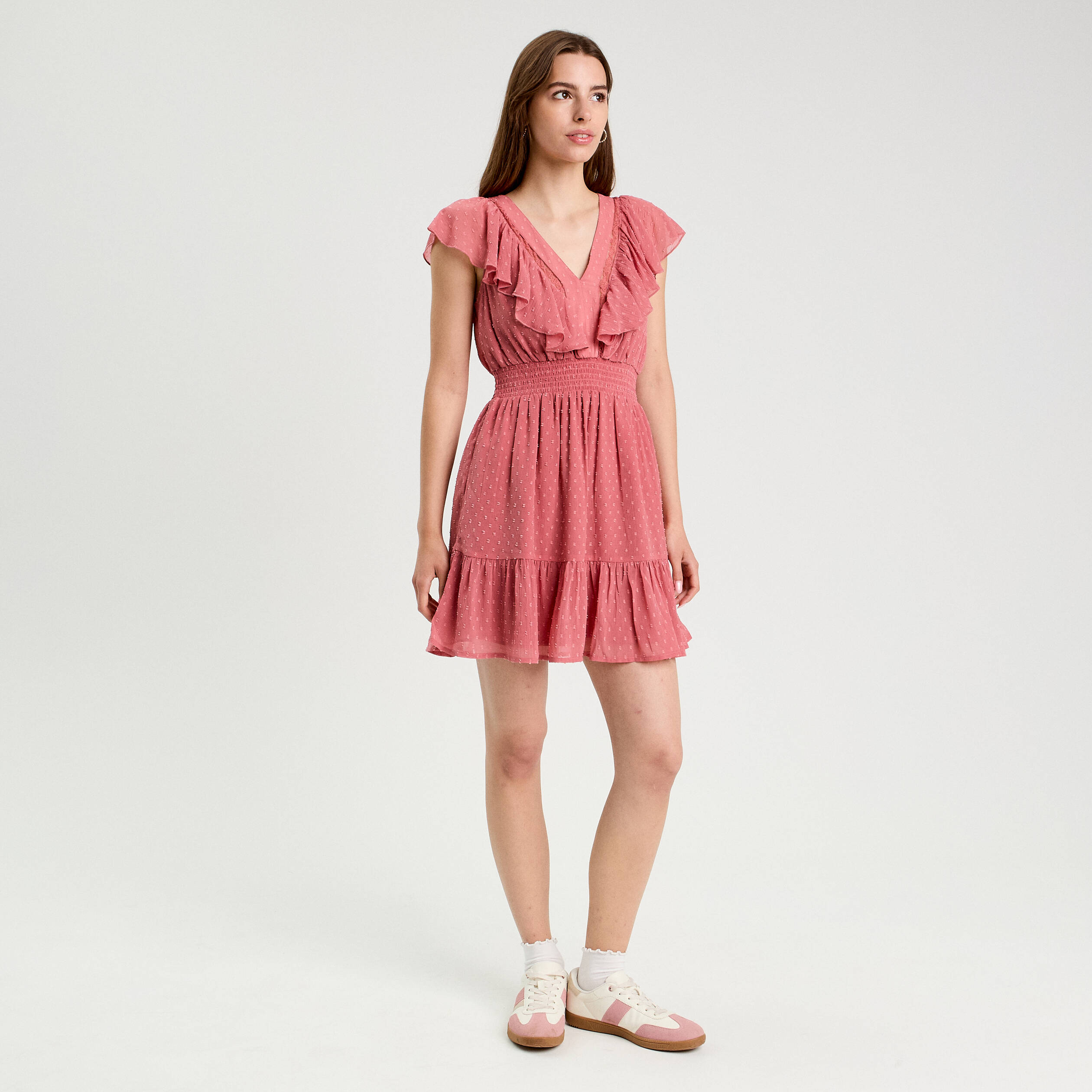 Robe &eacute;vas&eacute;e plumetis vieux rose femme