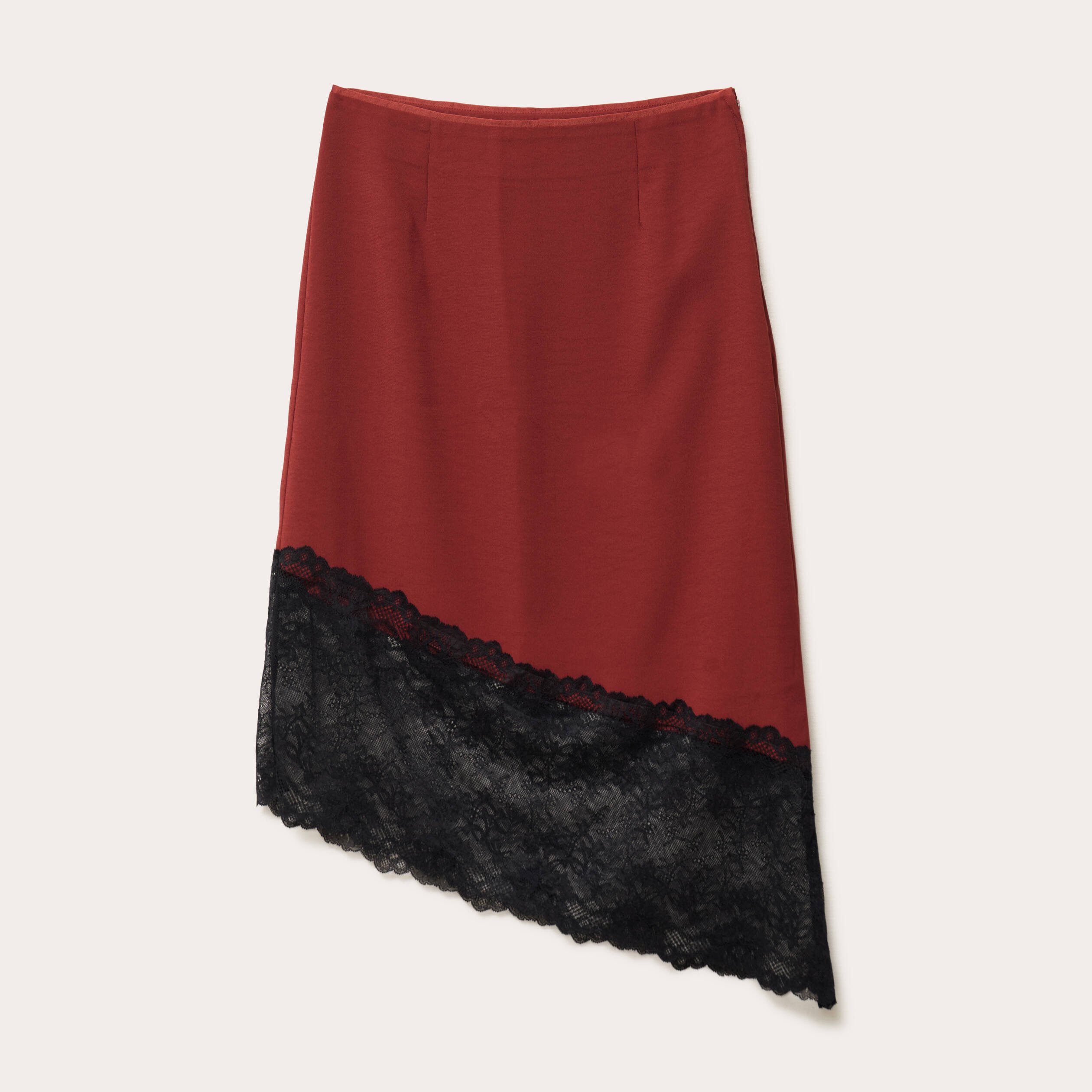 Jupe longue satin&eacute;e d&eacute;tail dentelle orange fonc&eacute; femme