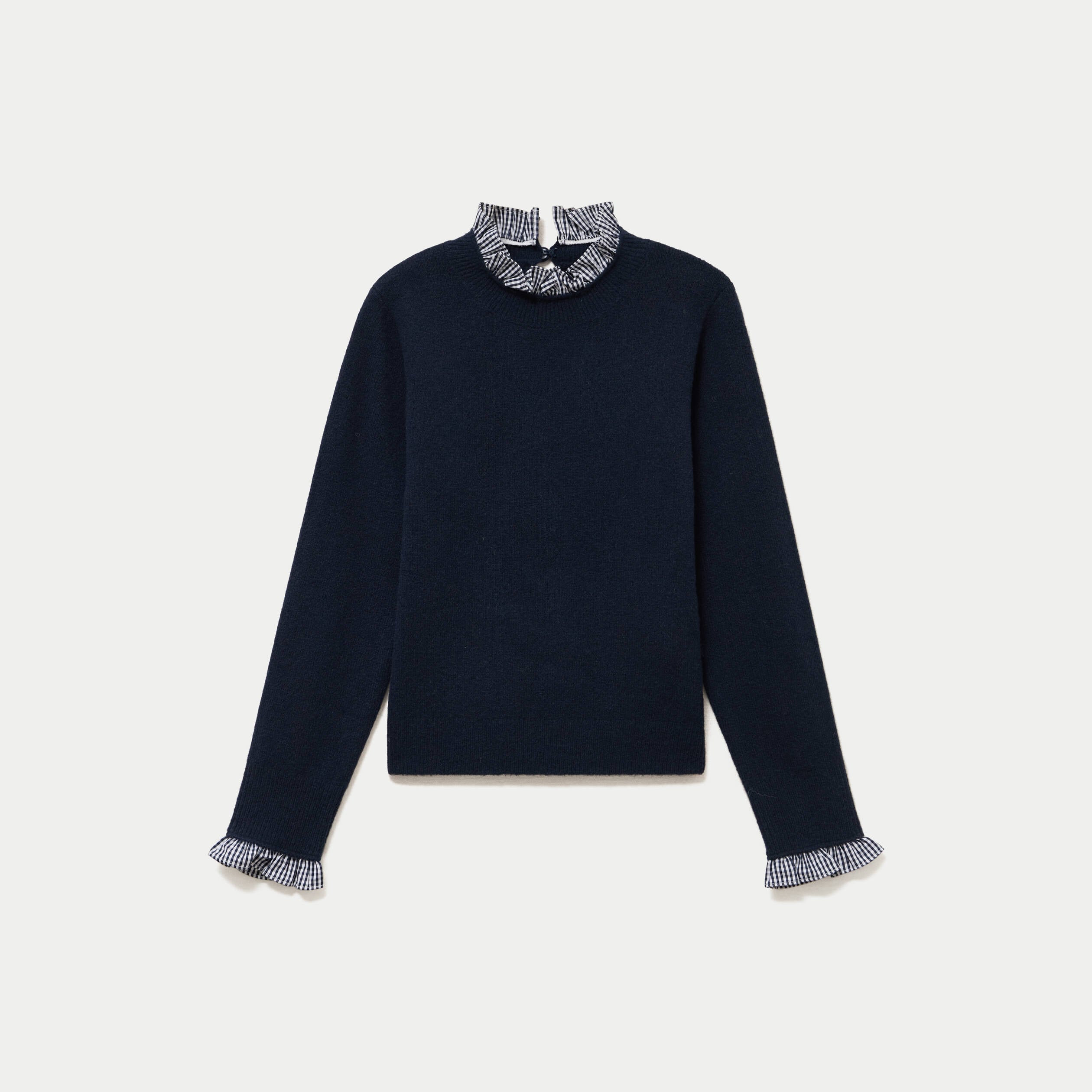 Pull col rond manches longues bleu marine femme