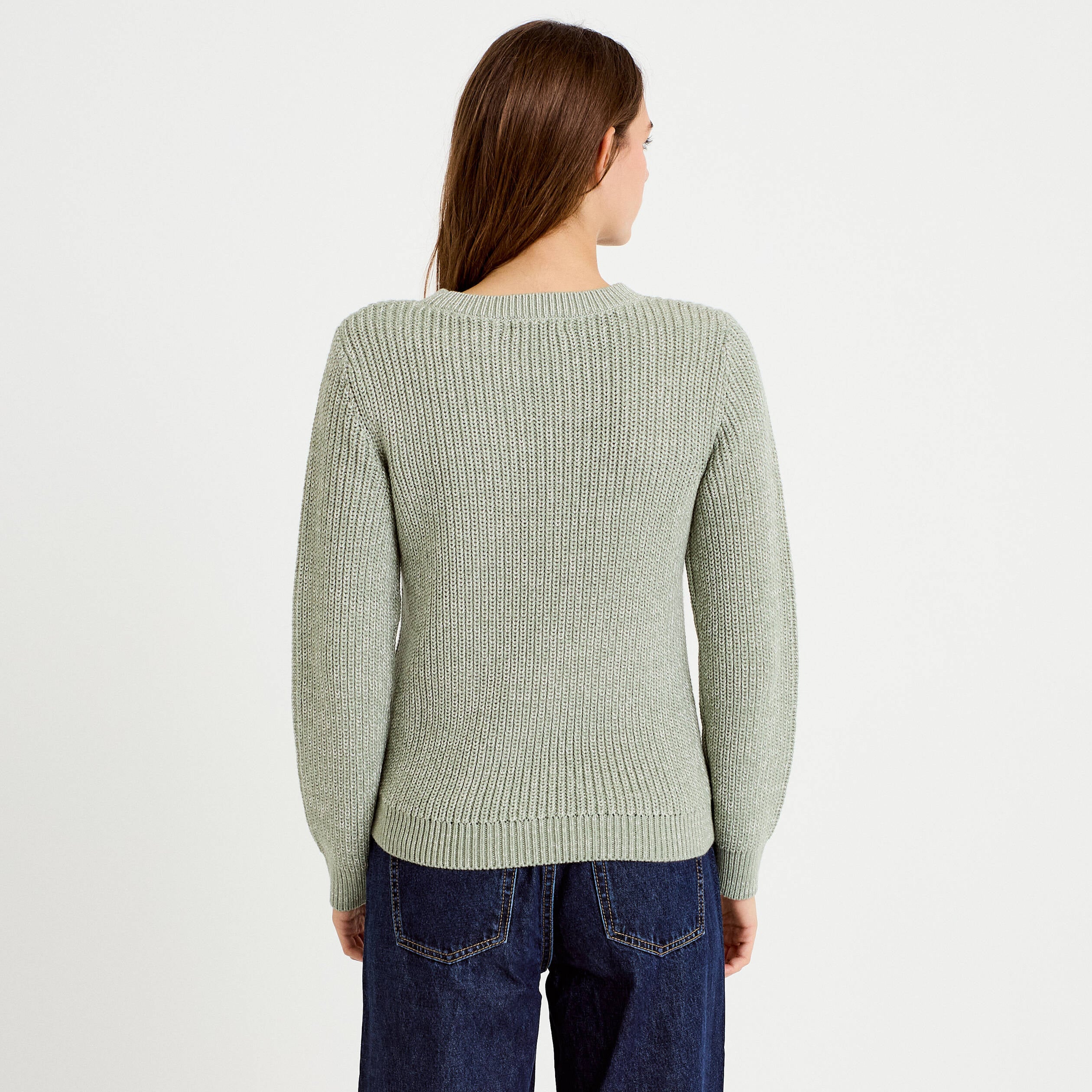 Pull manches longues brillant vert pastel femme
