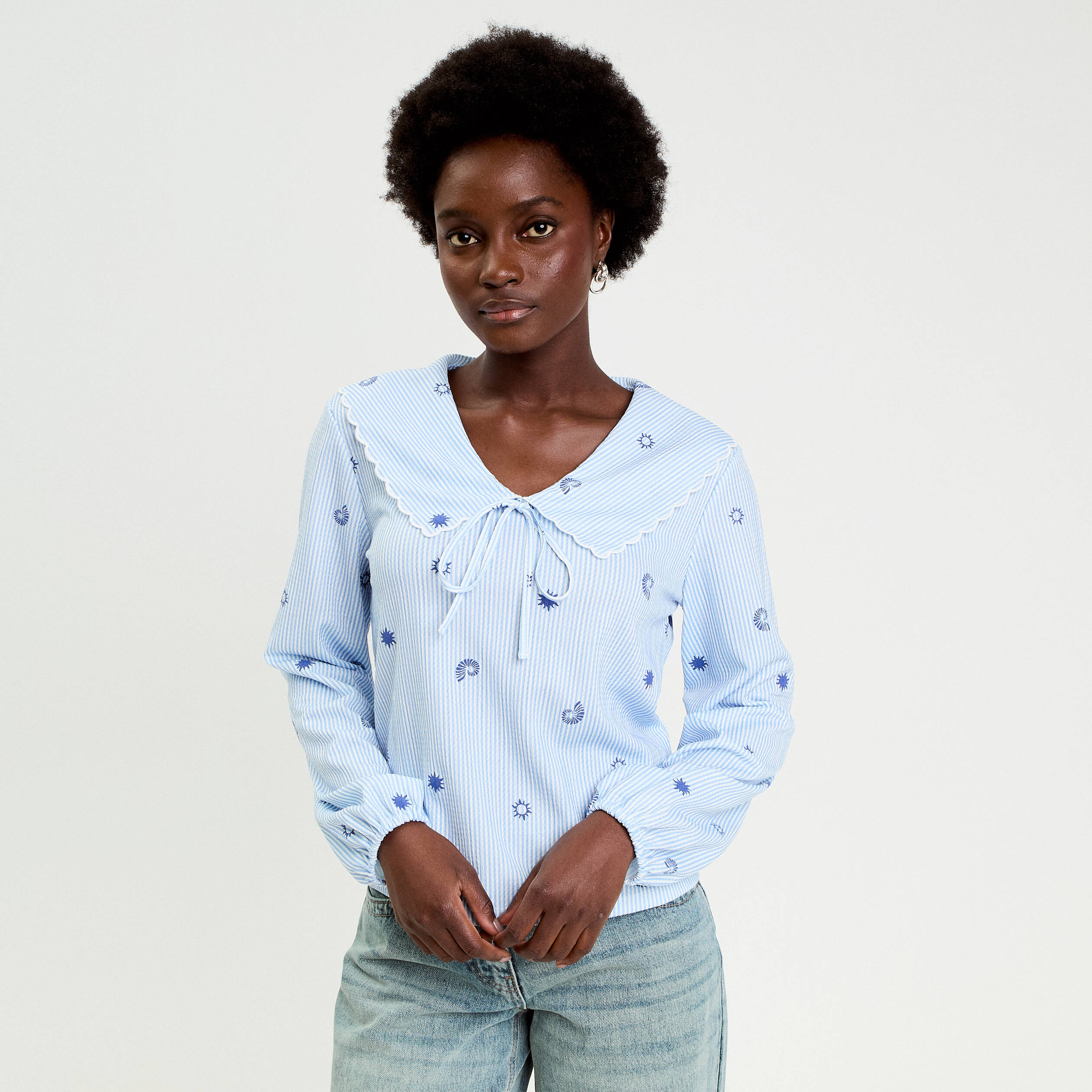 Blouse col xxl manches longues blanc femme