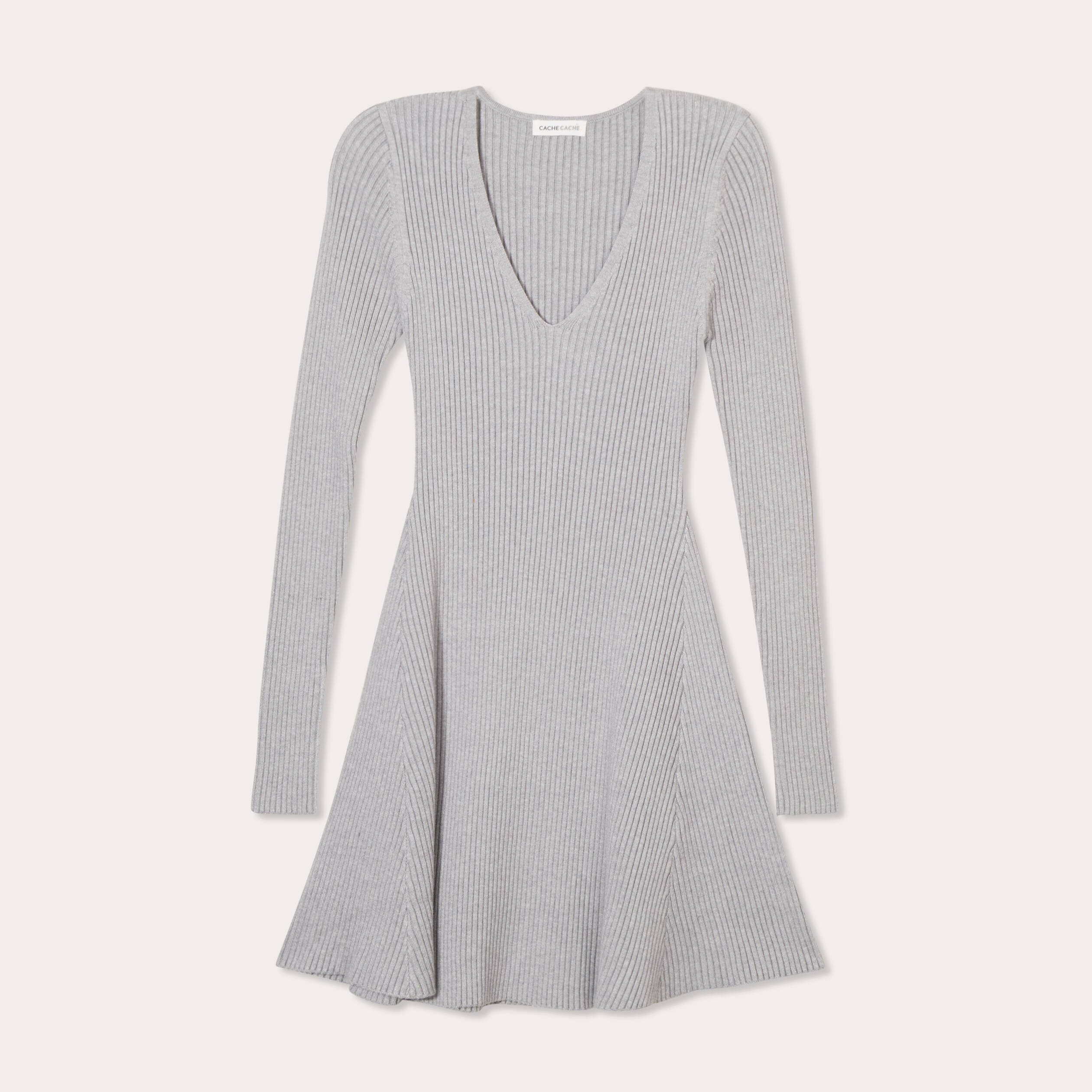 Robe tricot patineuse c&ocirc;tel&eacute;e gris clair femme