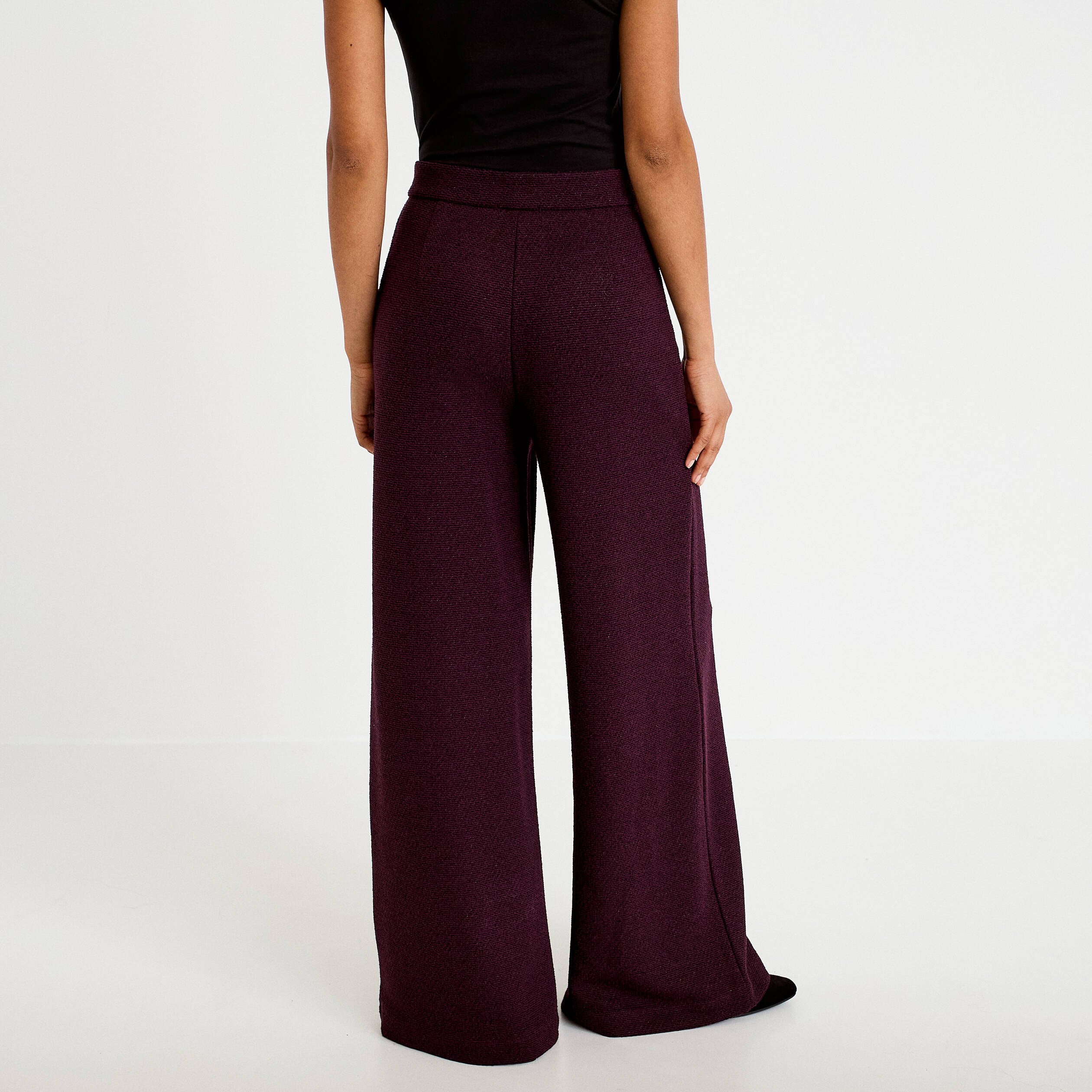 Pantalon bootcut en tweed violet fonc&eacute; femme