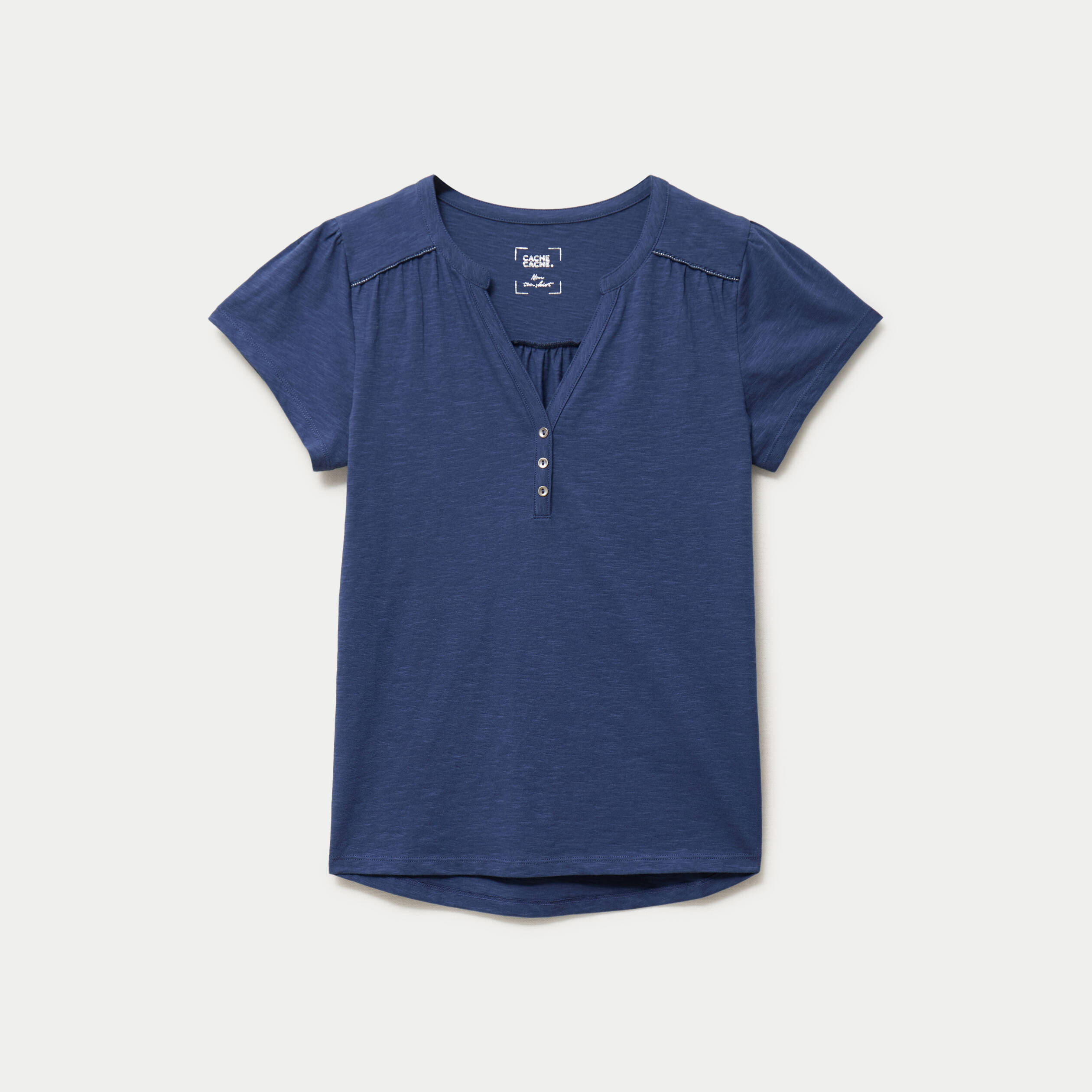 T-shirt boutonn&eacute; sur le devant bleu fonc&eacute; femme