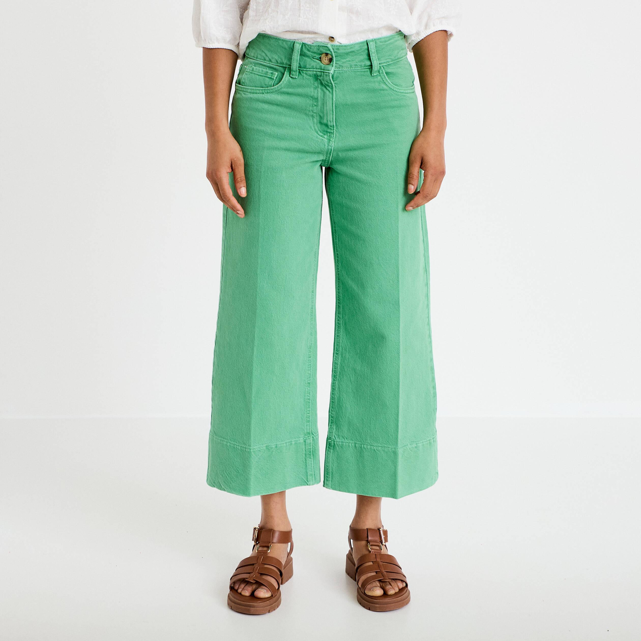 Pantalon bootcut 3/4 taille haute vert femme