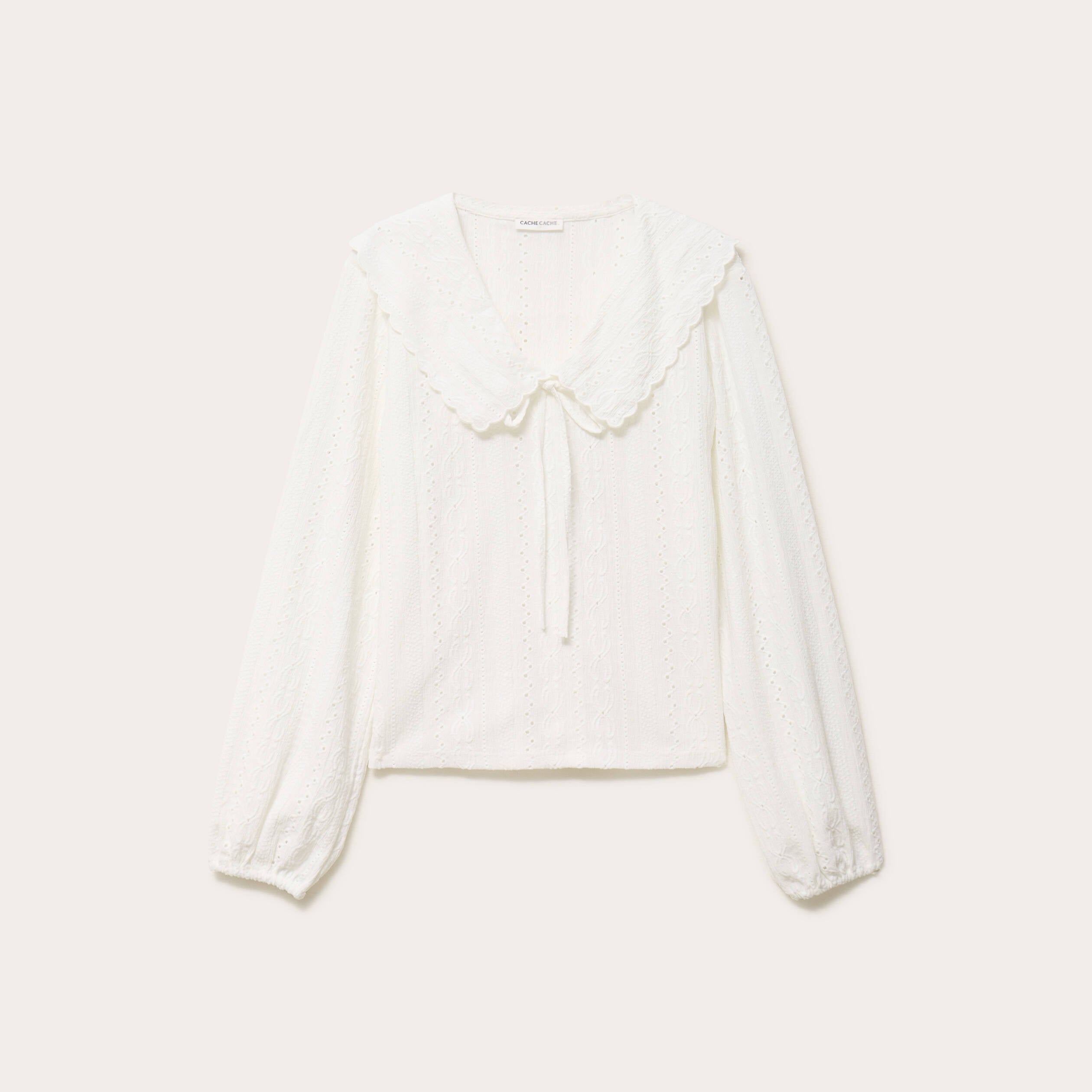 Blouse ajour&eacute;e col claudine dentelle ecru femme