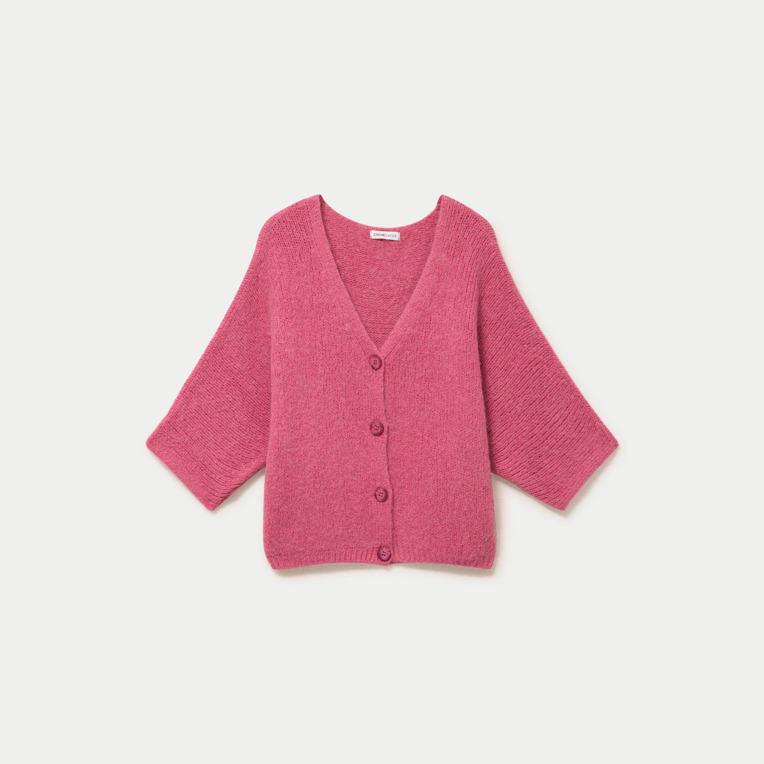Gilet ample col v manches 3/4 vieux rose femme