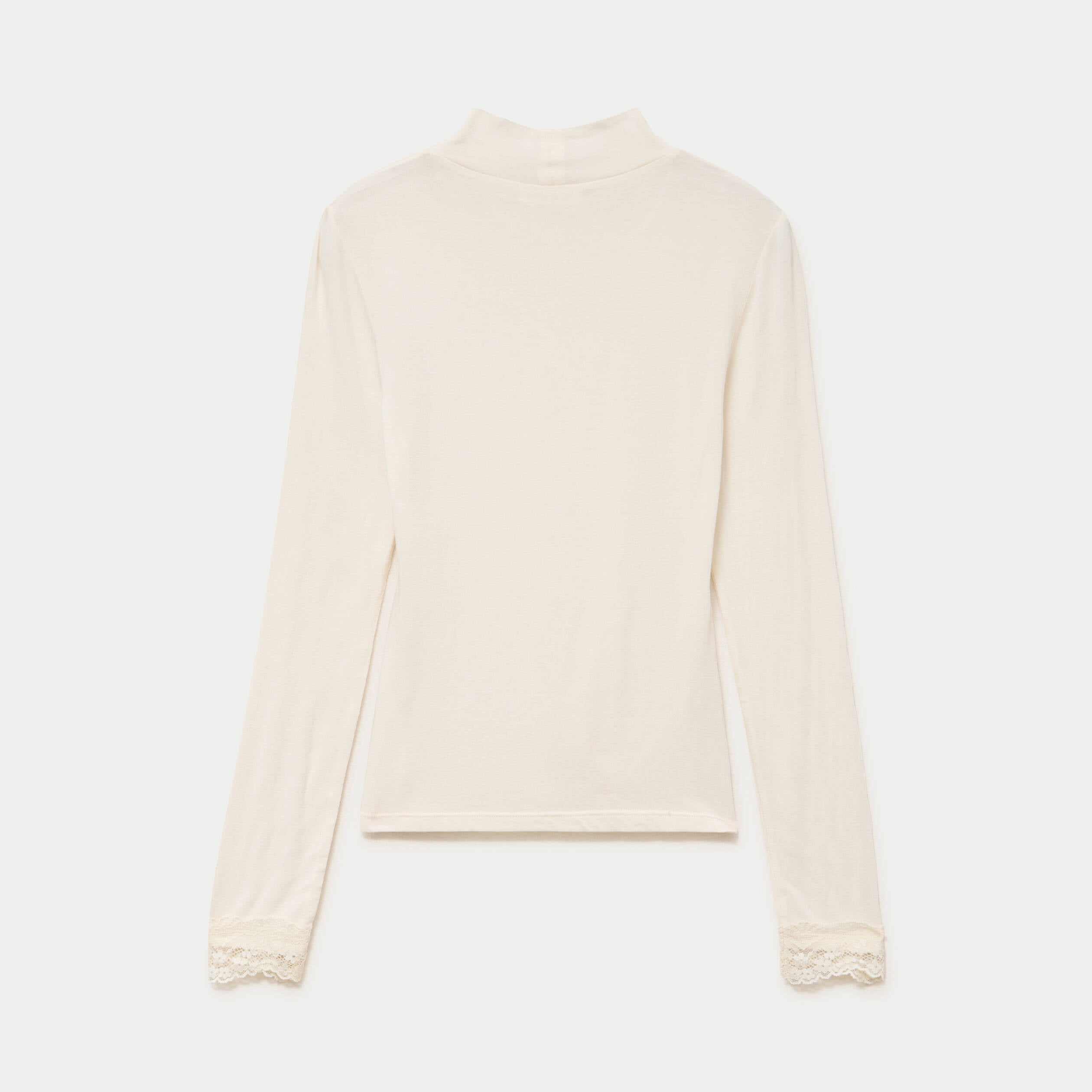 T-shirt ajust&eacute; col roul&eacute; dentelle ecru femme