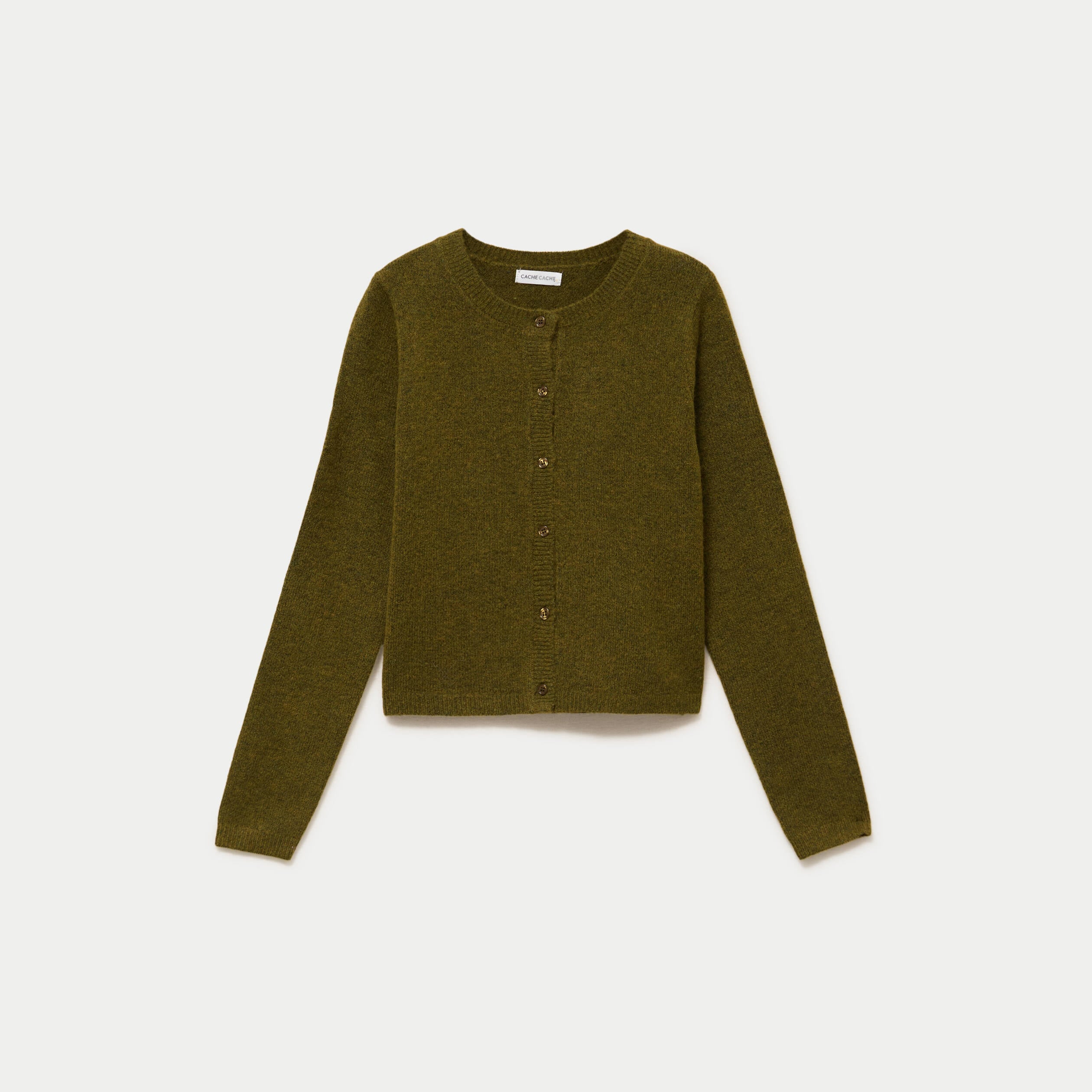 Gilet boutonn&eacute; manches longues vert olive femme