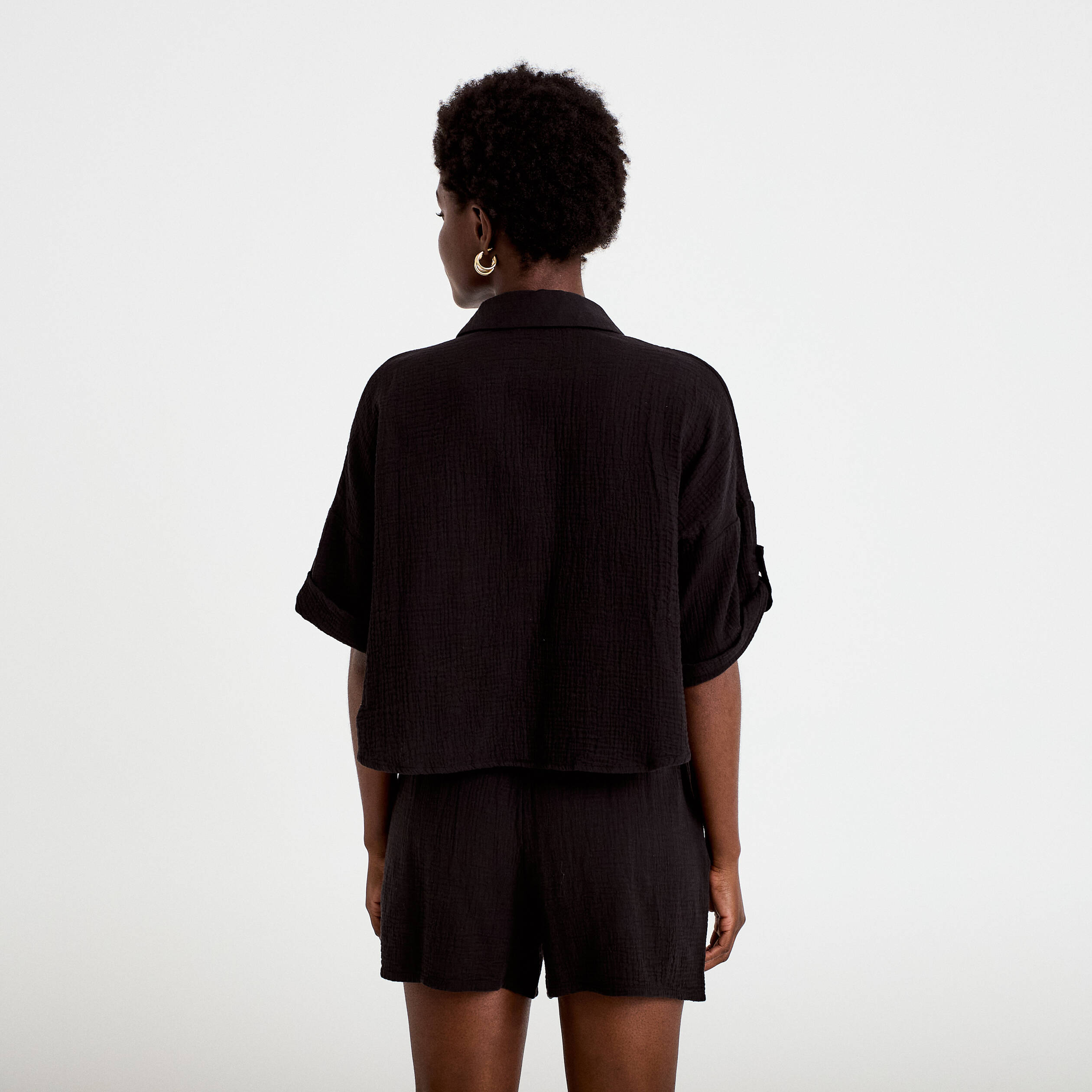 Chemise manches 3/4 noir femme