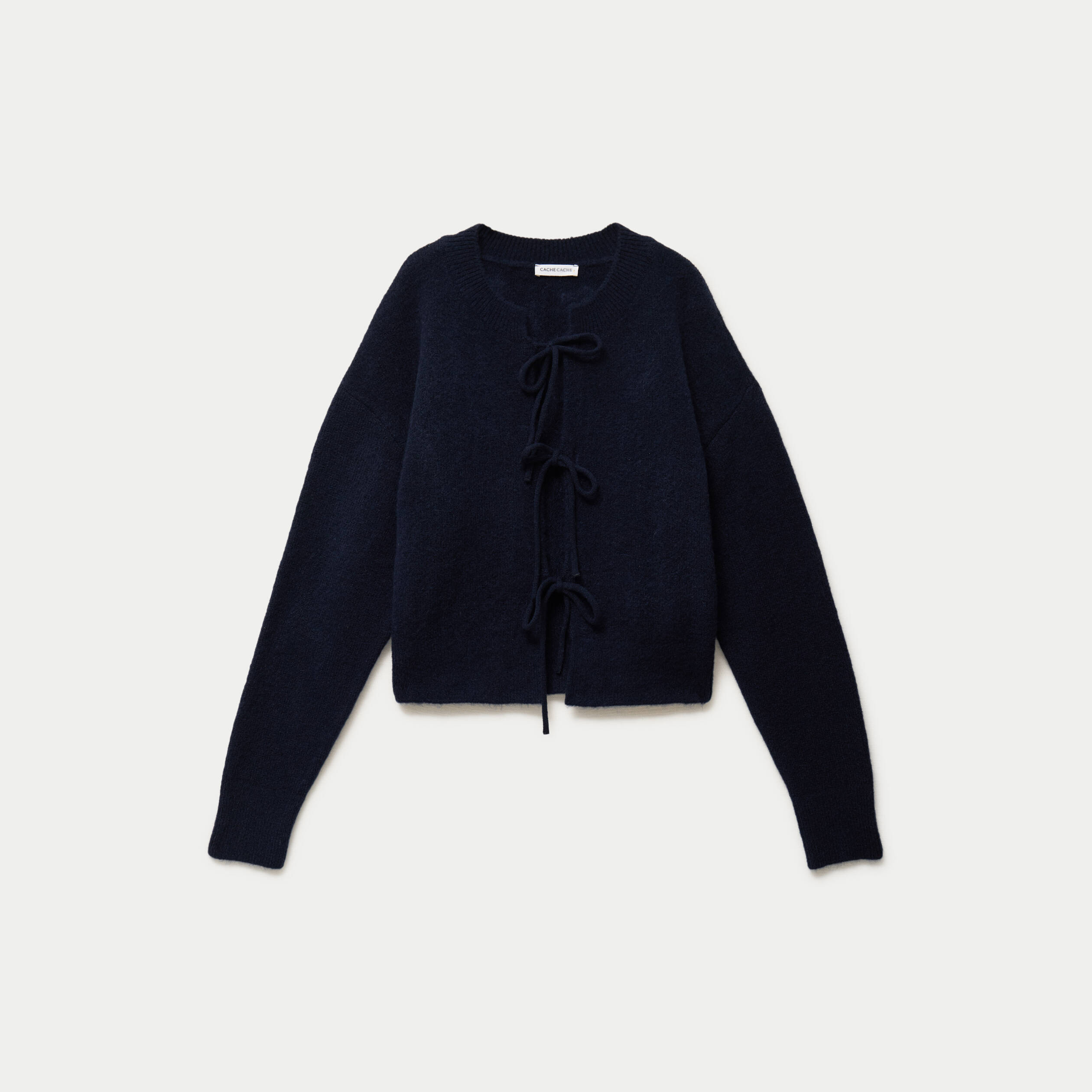 Gilet court nou&eacute; bleu marine femme