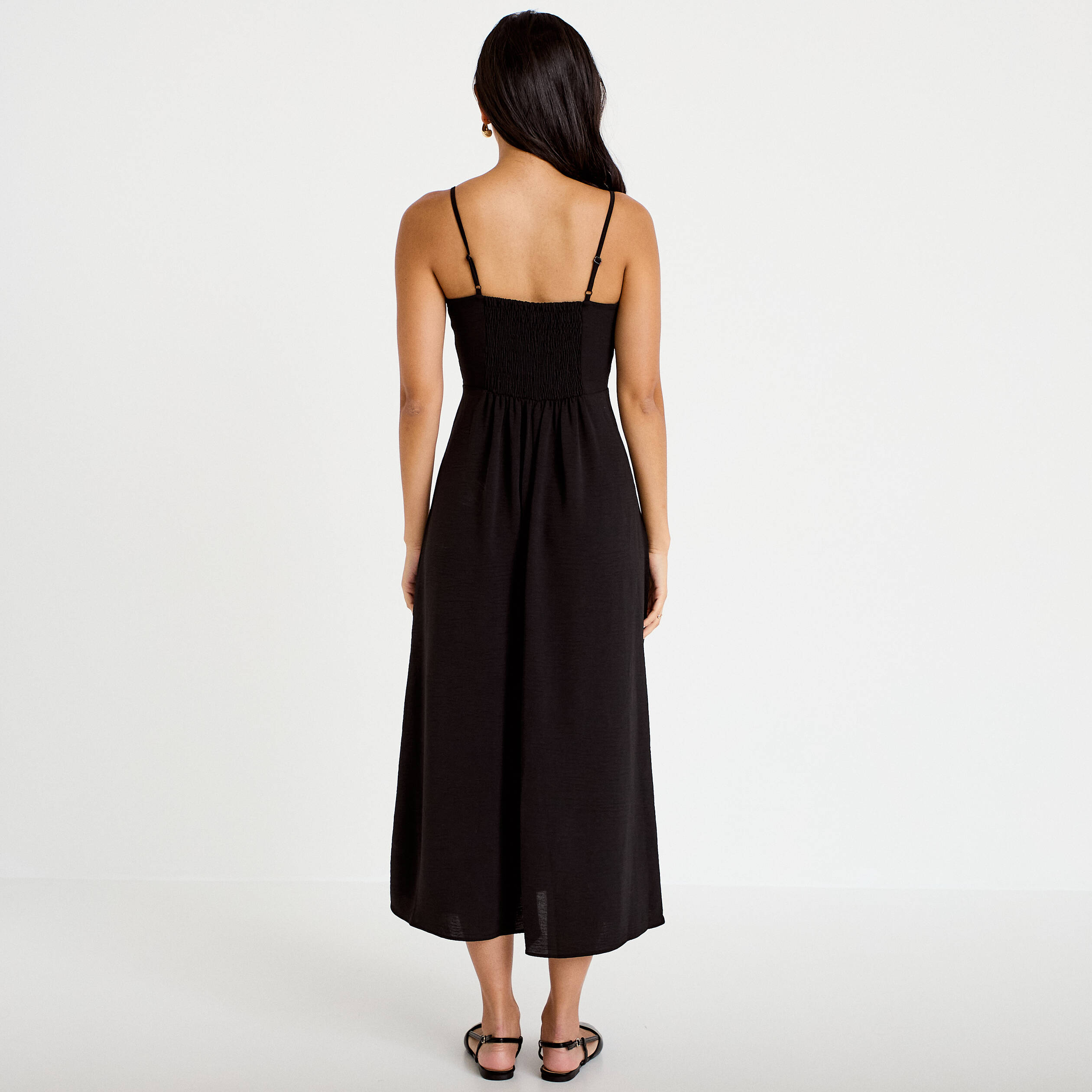 Robe longue &eacute;vas&eacute;e fendue noir femme