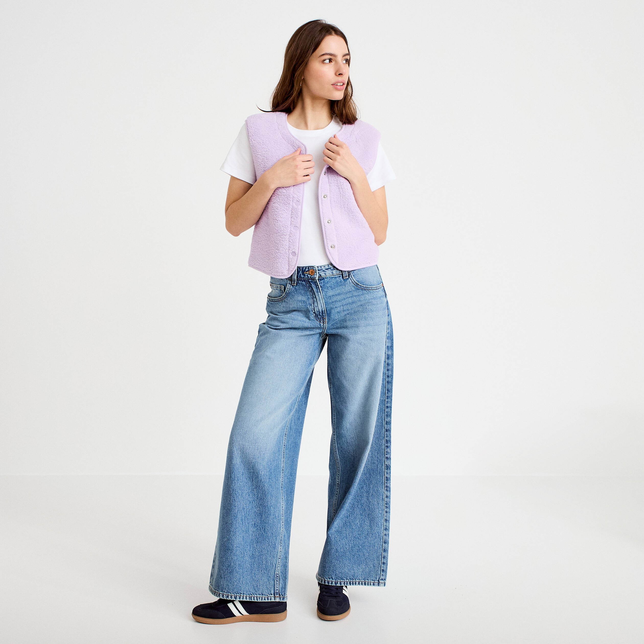 Veste sans manches effet polaire parme femme