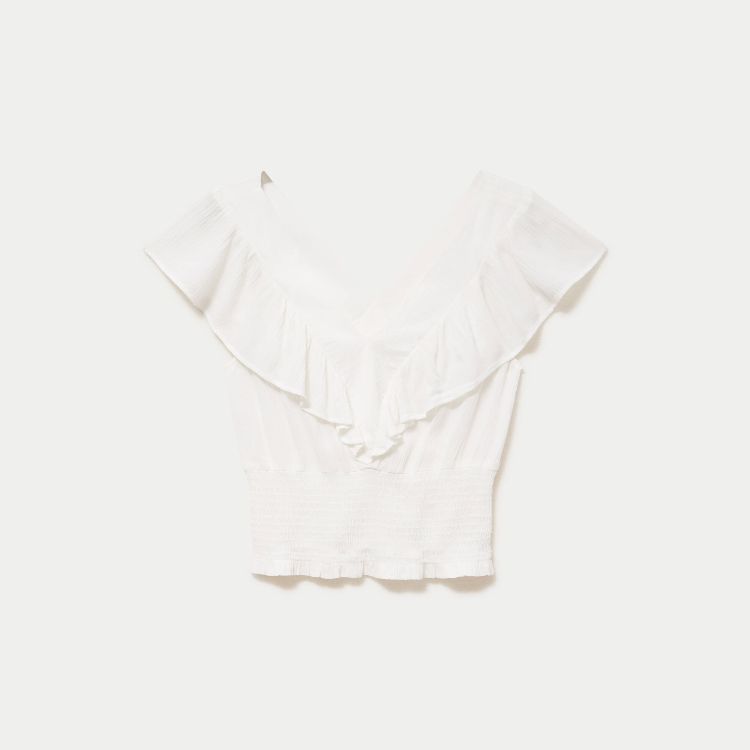 Blouse cintr&eacute;e cropped sans manches ecru femme