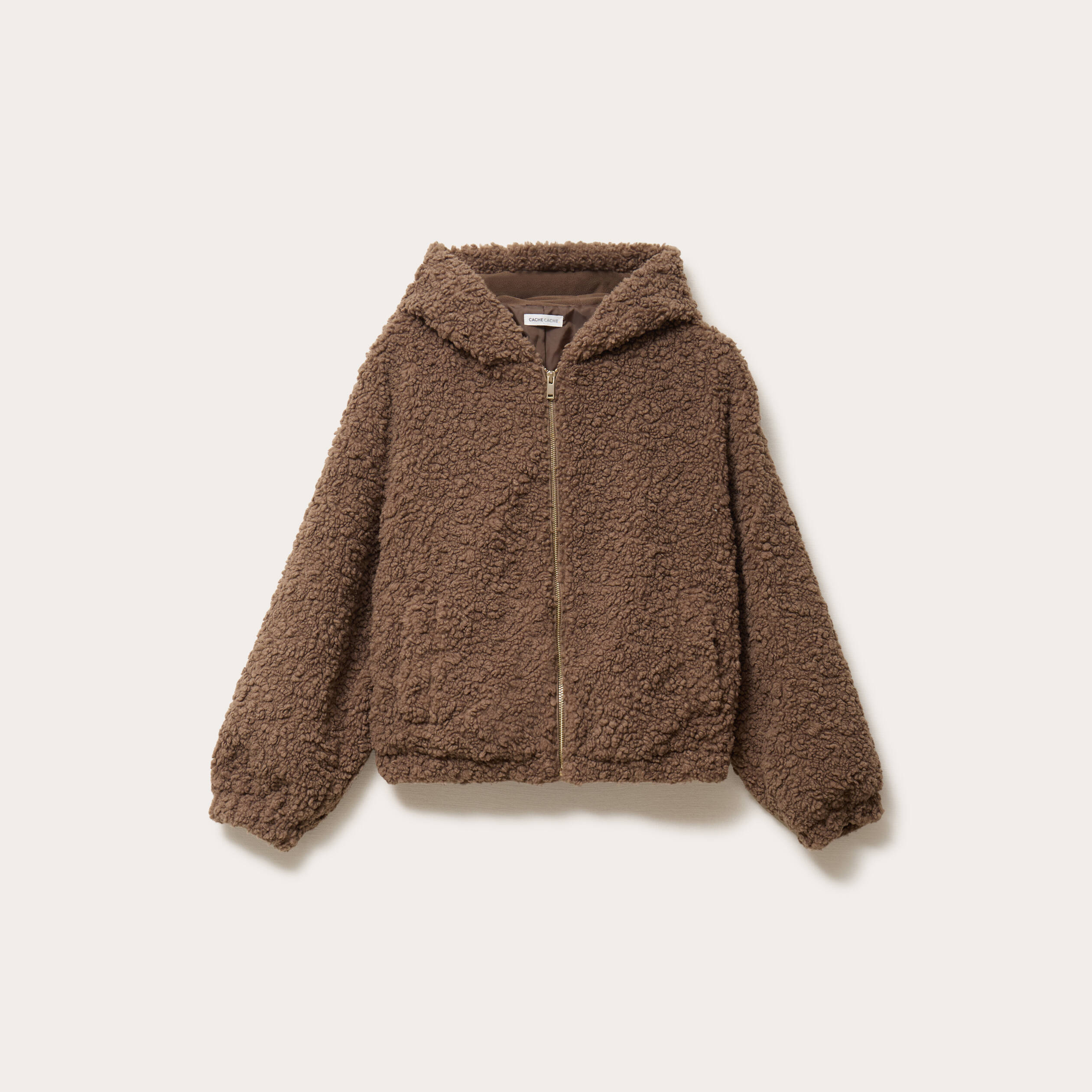 Veste bas resserr&eacute; &agrave; capuche marron femme
