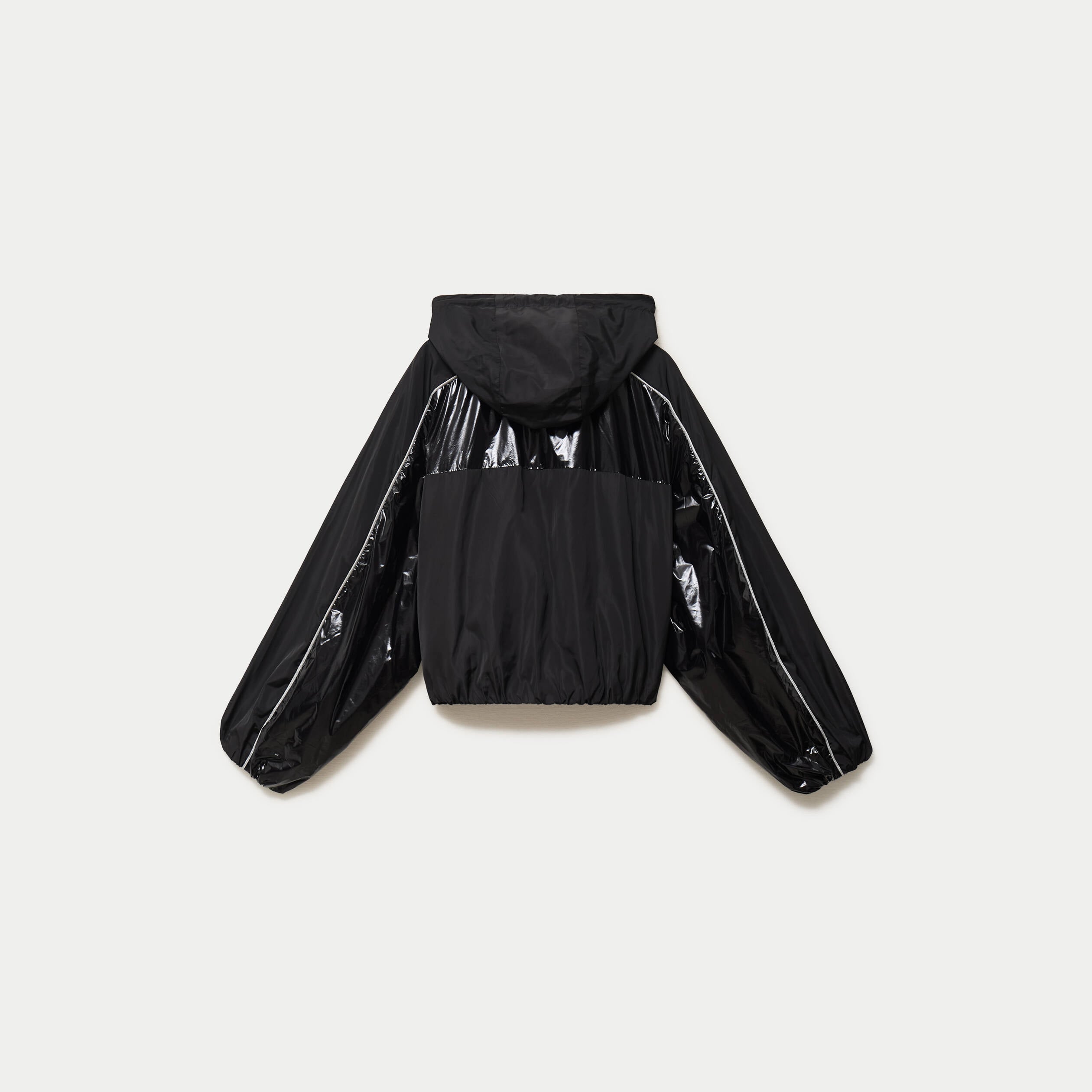 Coupe-vent oversize cropped bi-mati&egrave;re noir femme