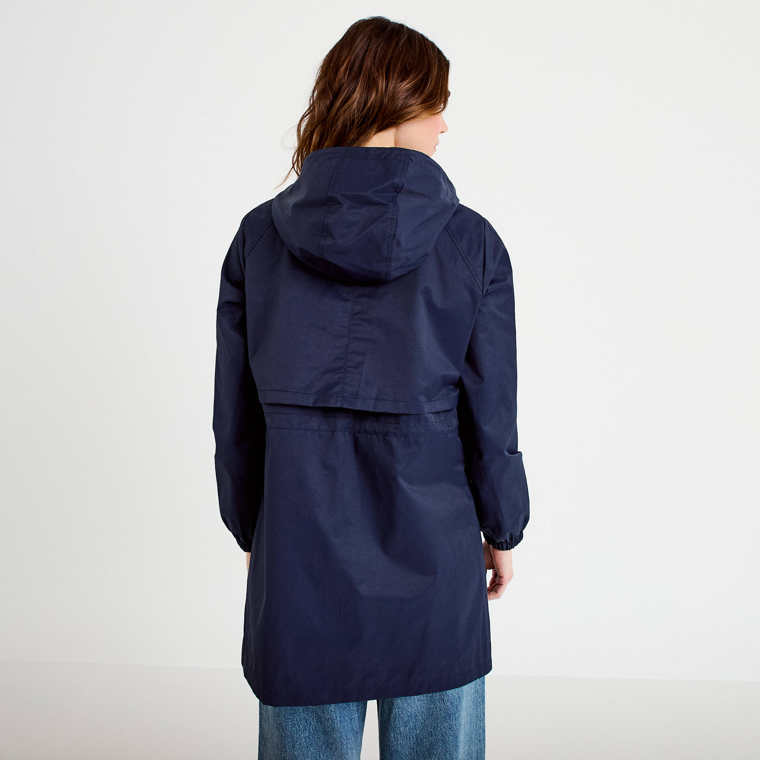 Parka &agrave; capuche taille ajustable bleu marine femme