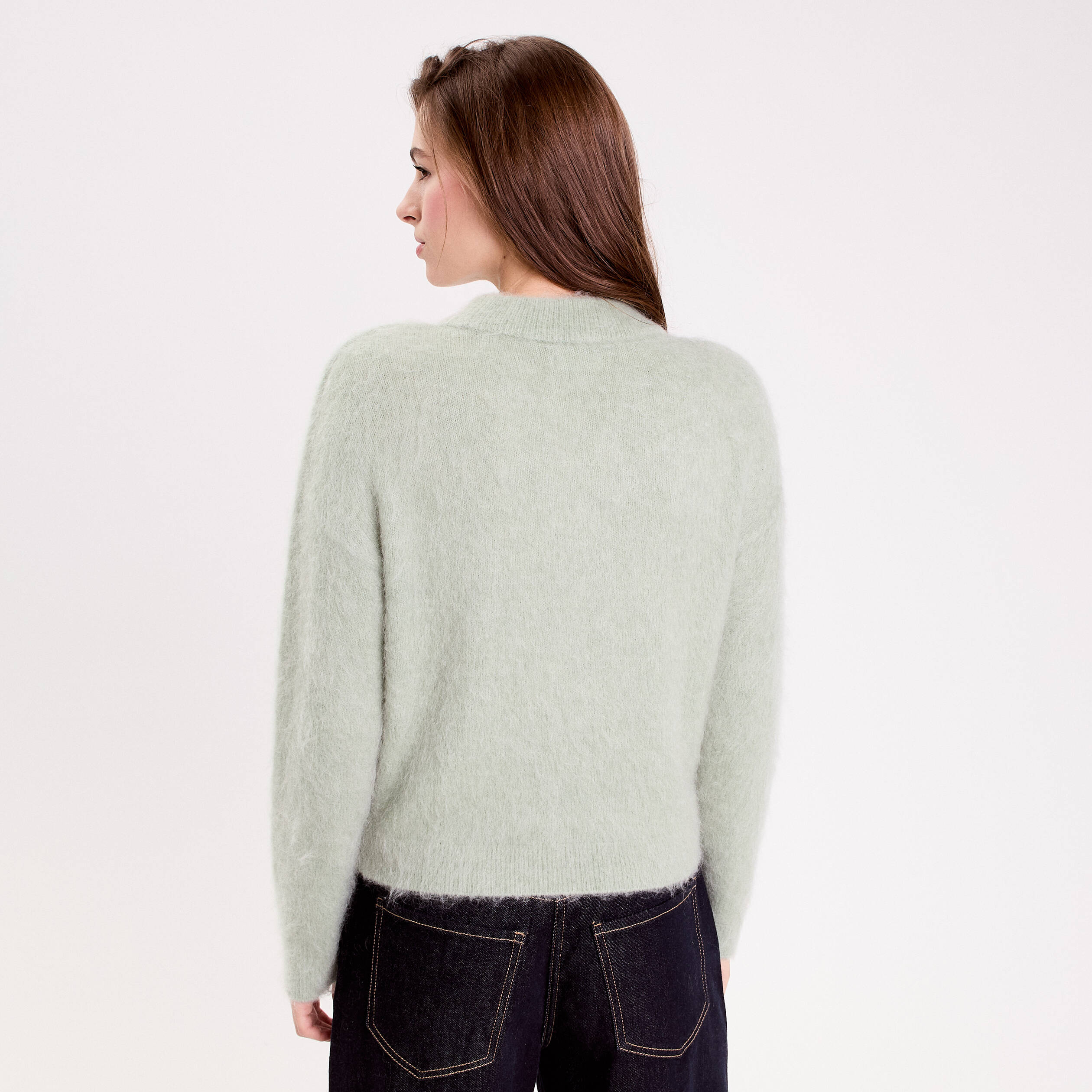 Pull duveteux vert pastel femme