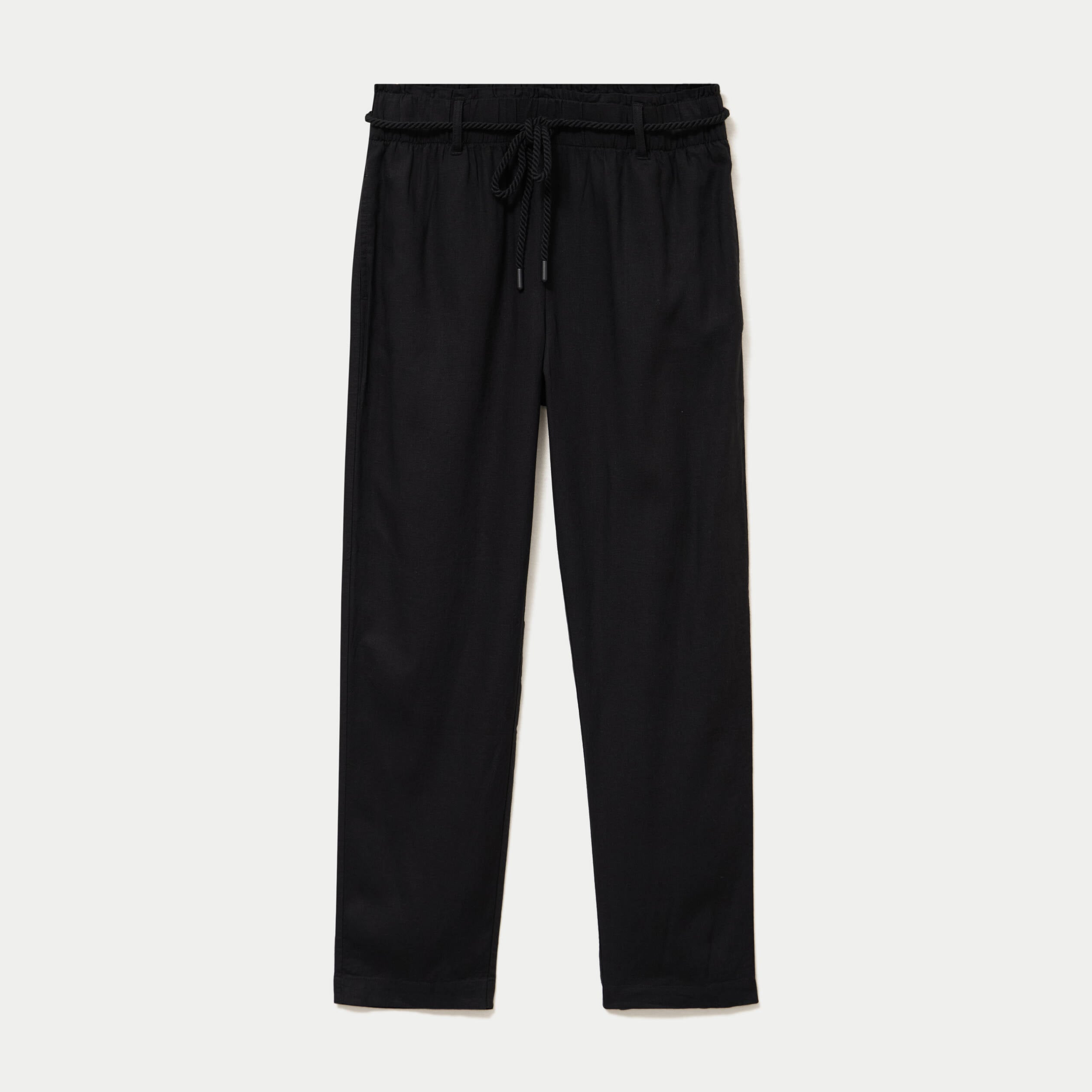 Pantalon droit 7/8&egrave;me taille haute noir femme
