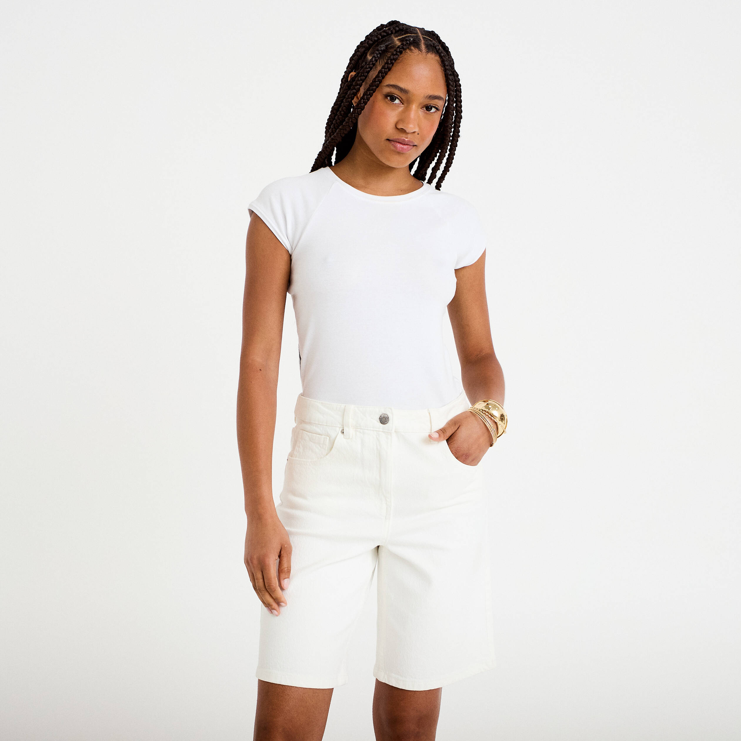 Bermuda en jean denim blanc femme