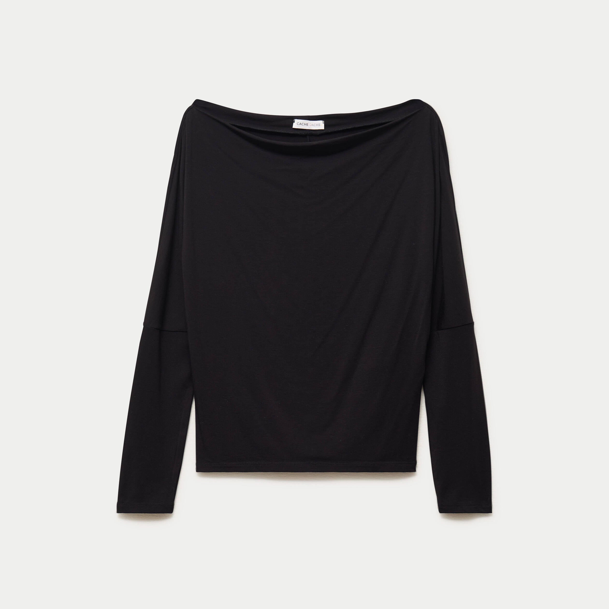 T-shirt col bateau manches longues noir femme
