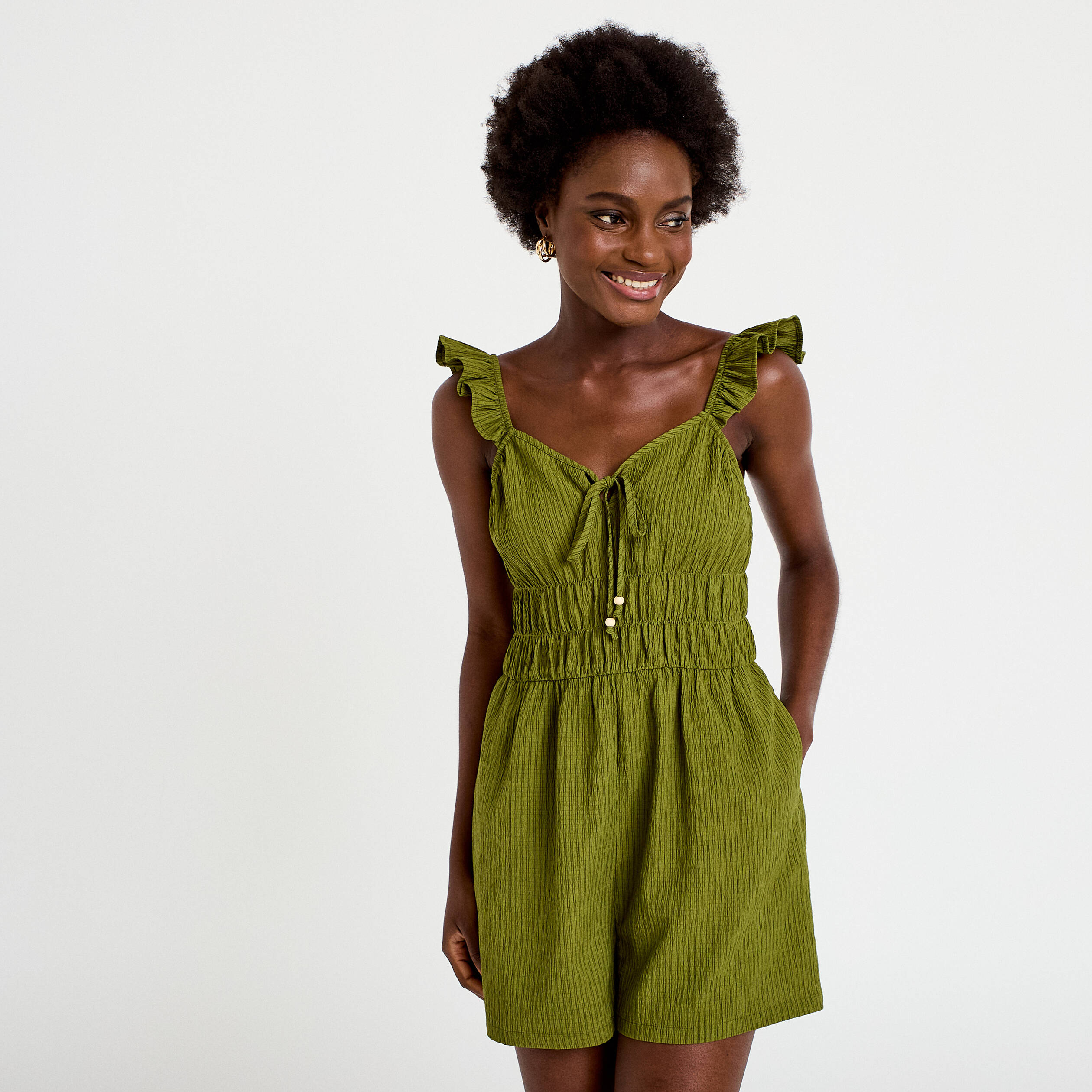 Combishort coupe flare vert kaki femme