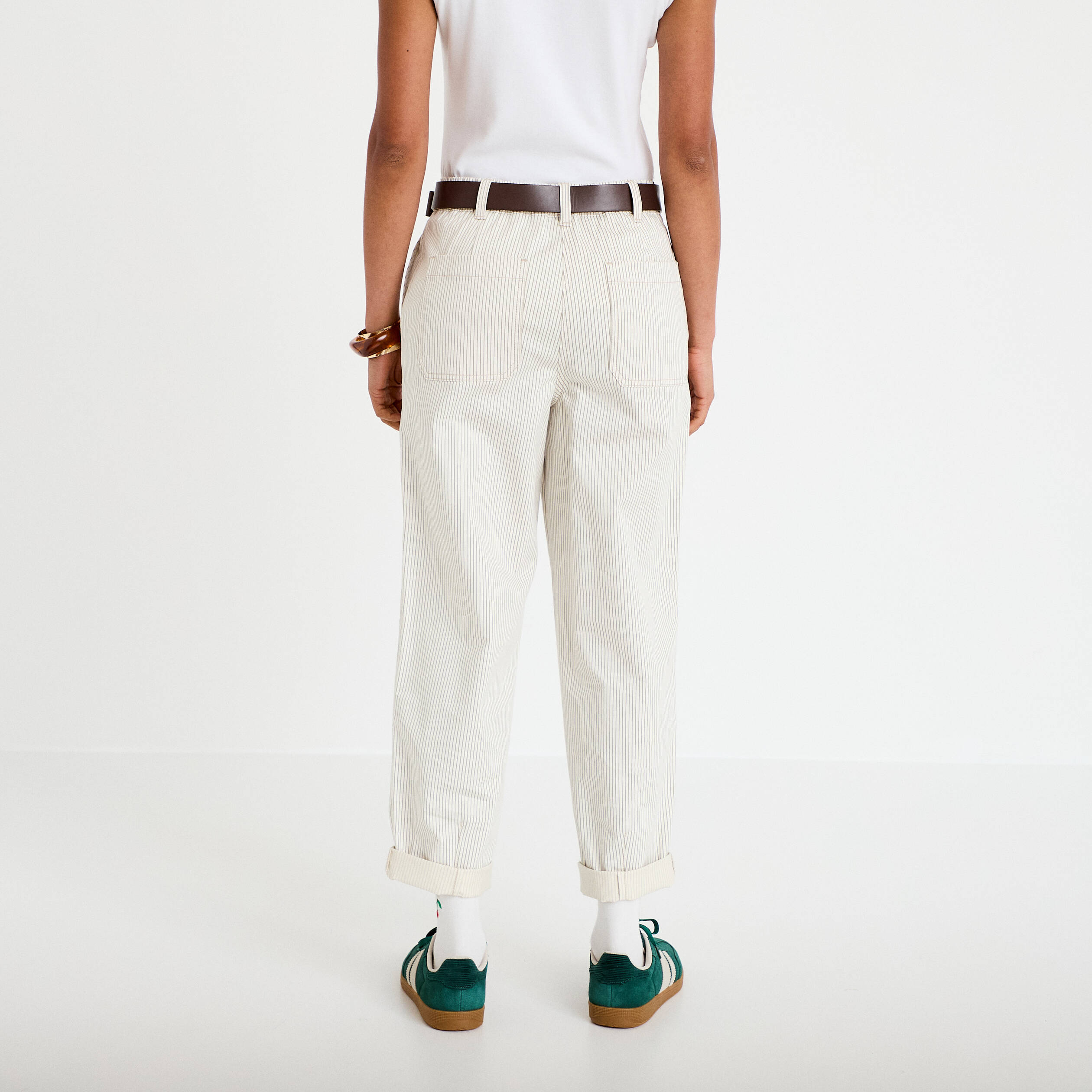 Pantalon chino 7/8&egrave;me taille &eacute;lastiqu&eacute;e blanc femme
