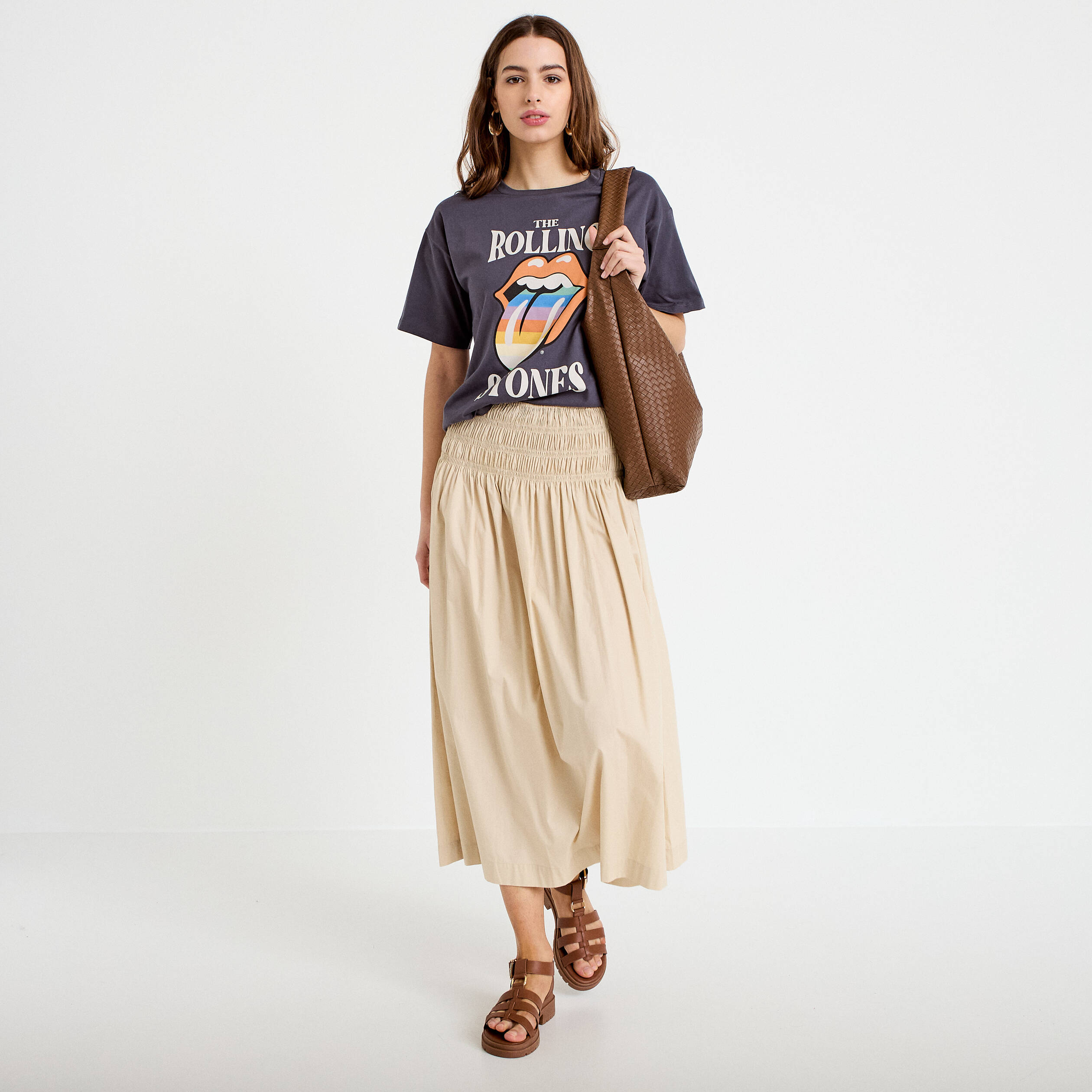 T-shirt oversize manches courtes gris fonc&eacute; femme