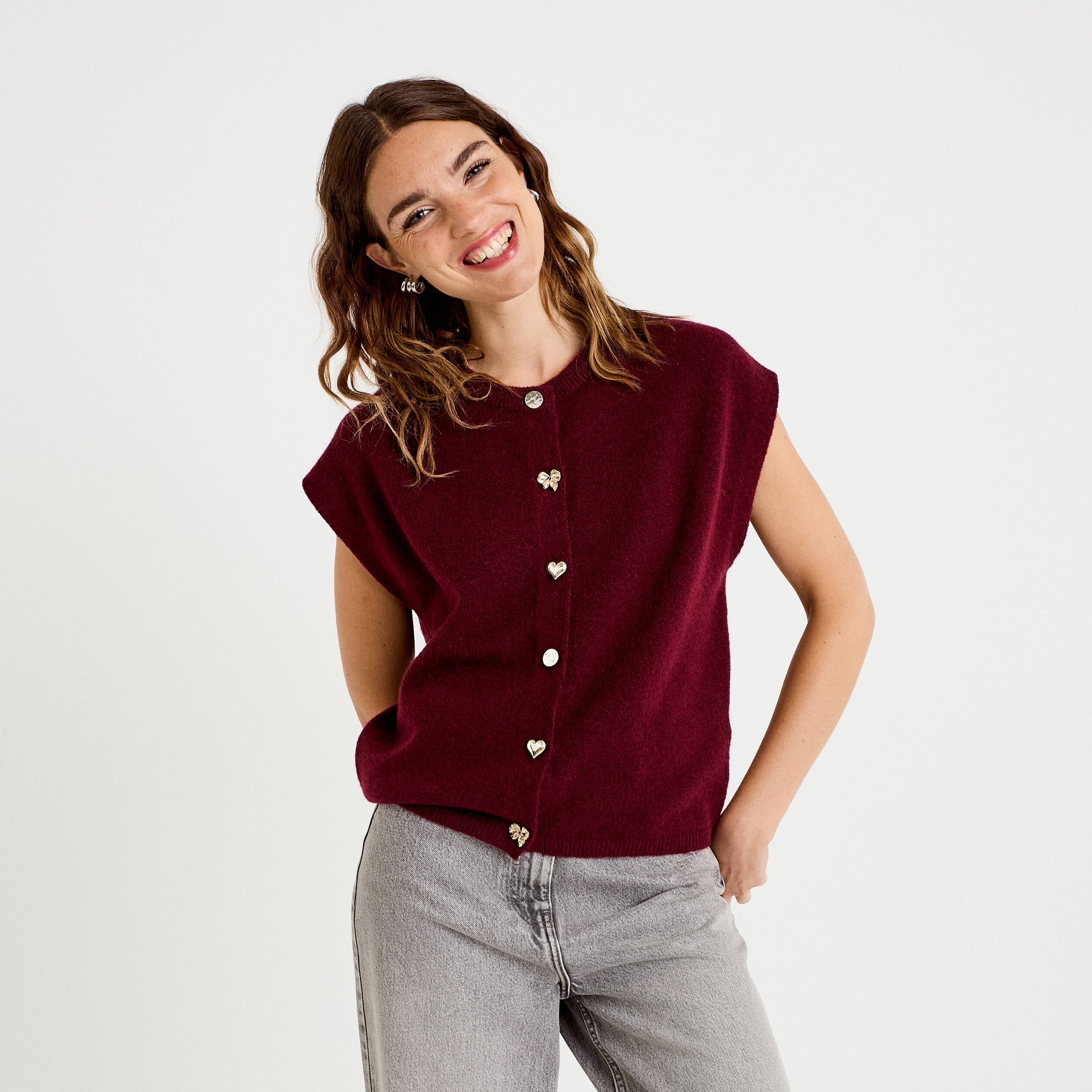 Gilet ample sans manches bordeaux femme