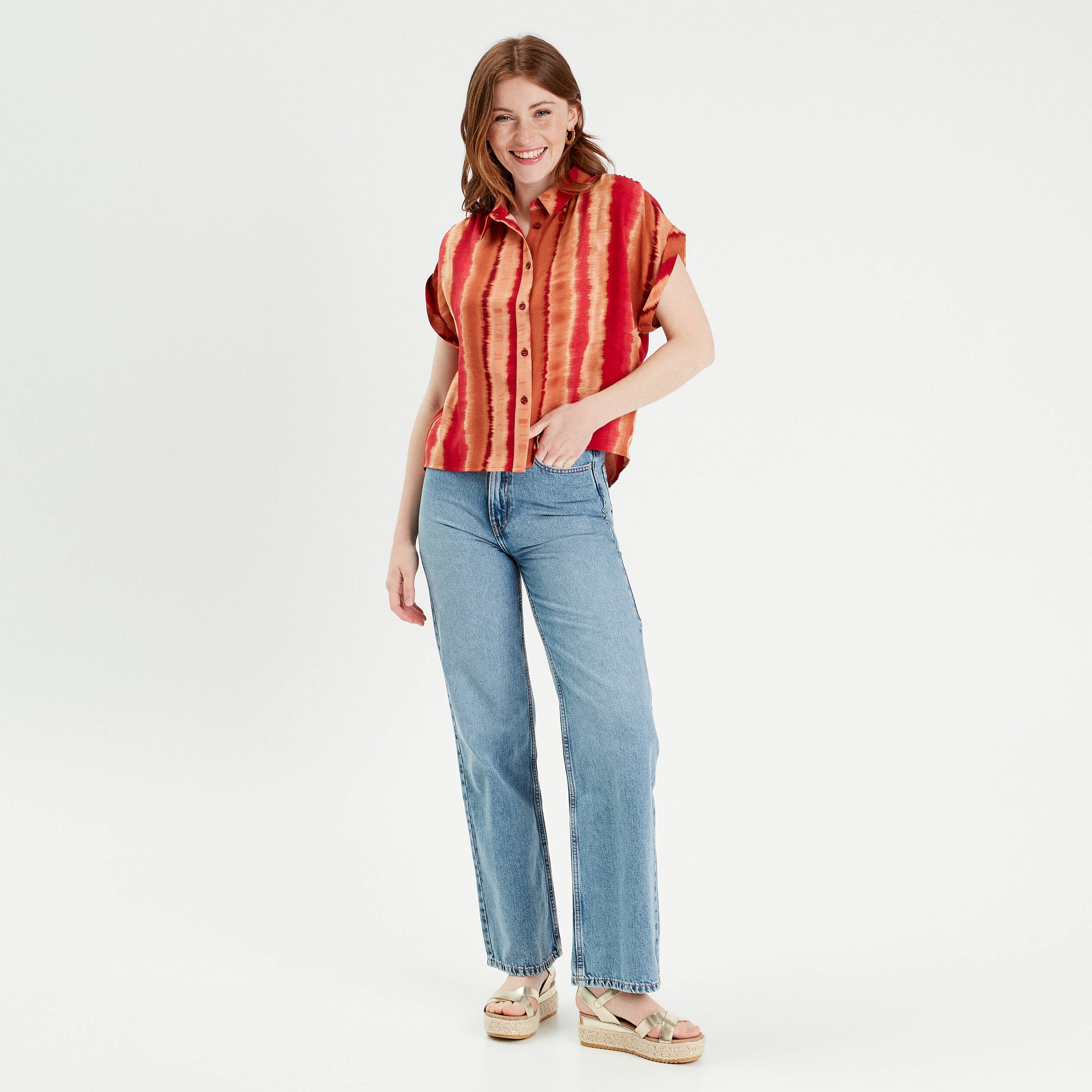 Chemise manches courtes rouge femme