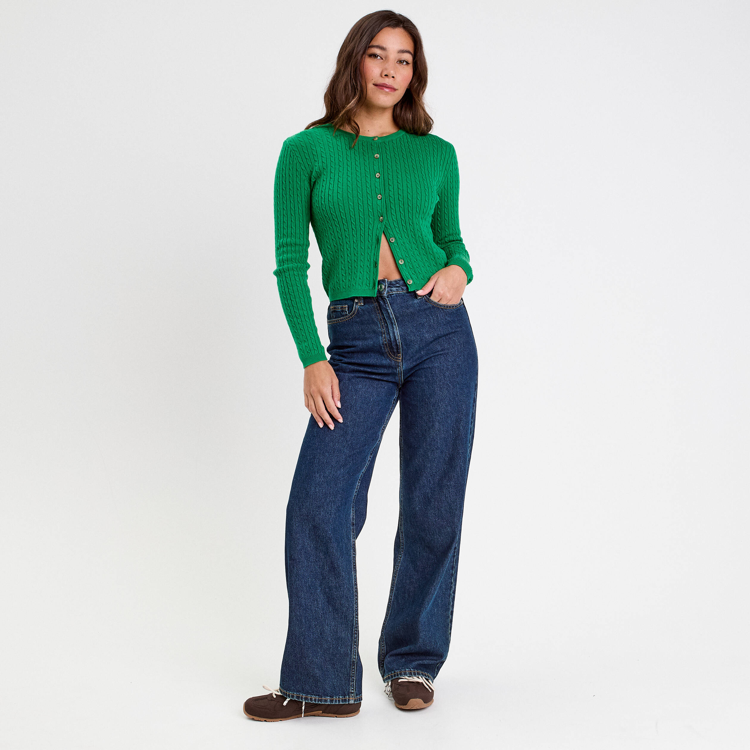 Gilet ajust&eacute; en coton manches longues vert pastel femme